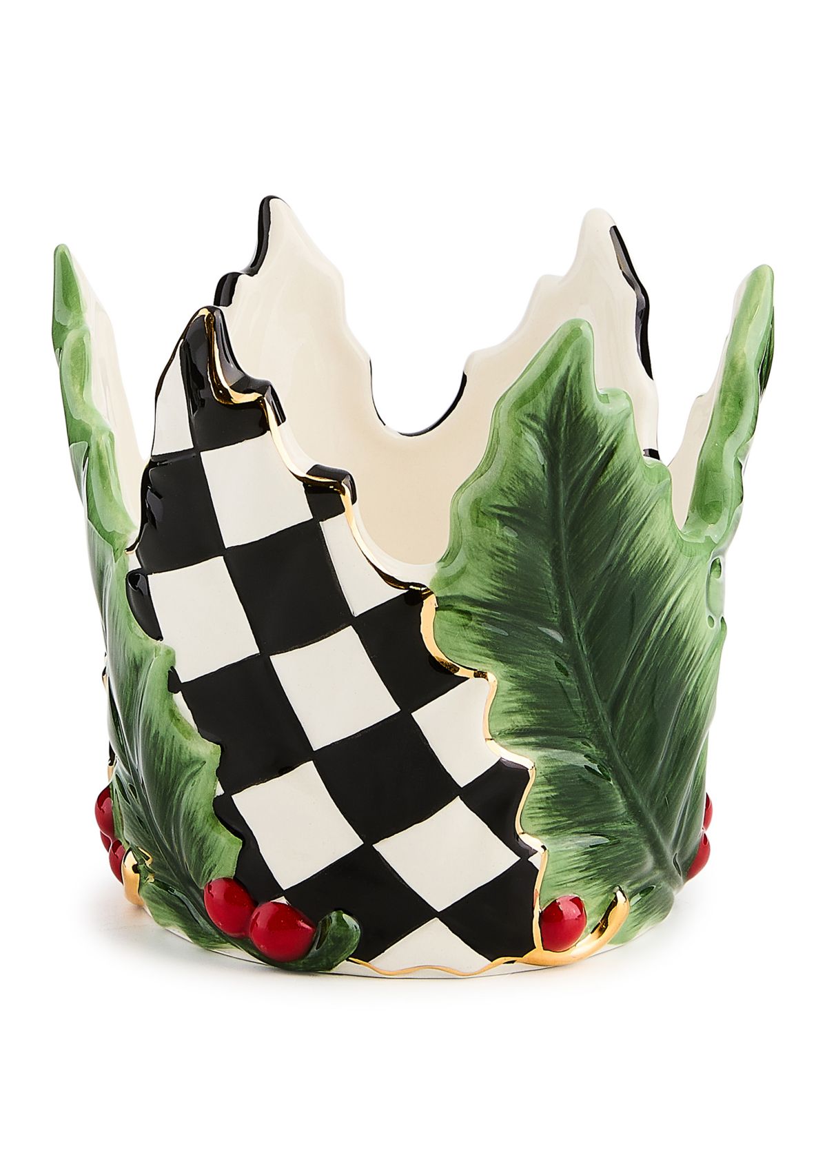 Holly Leaf Ceramic Short Pillar Candle Holder