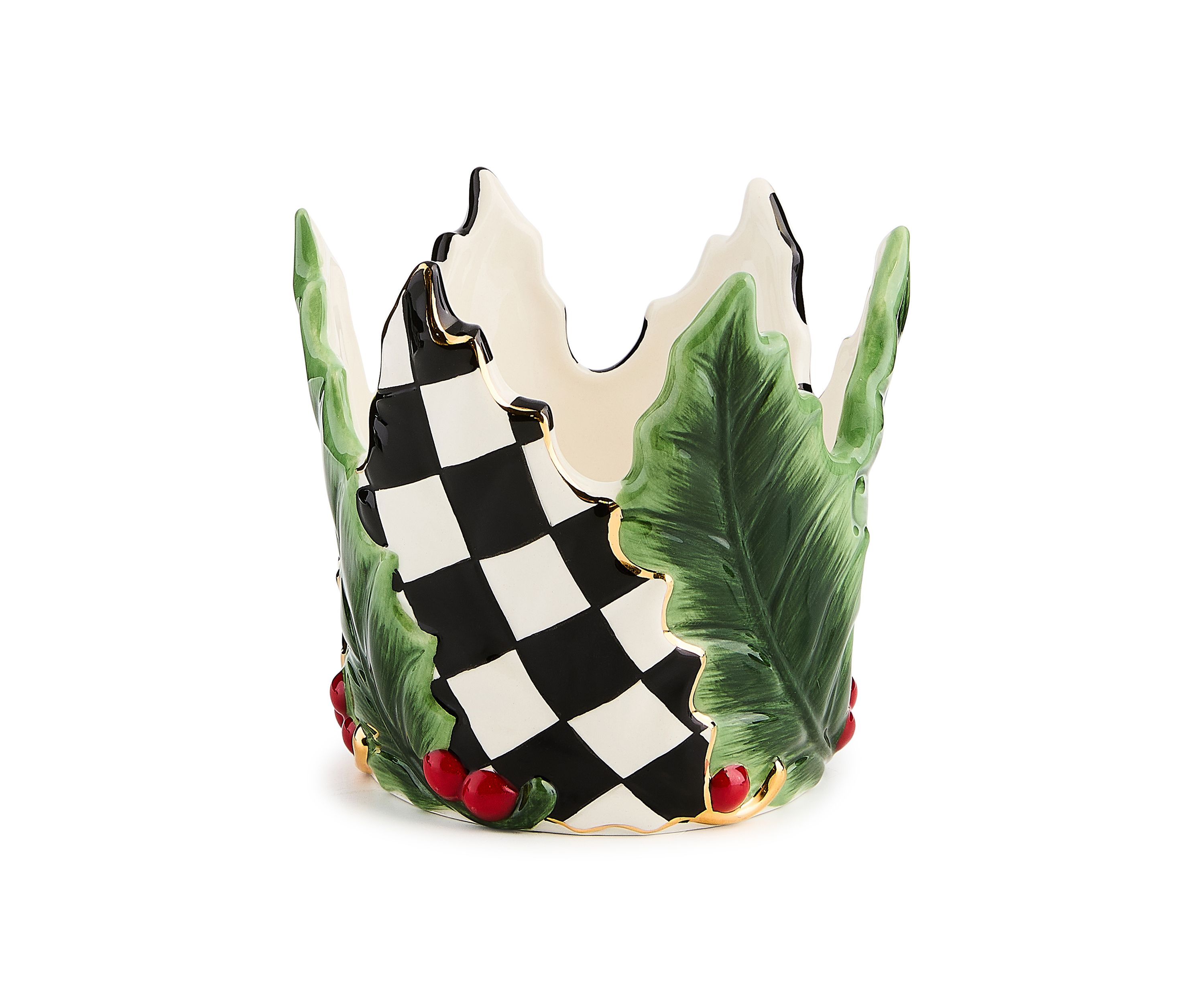 Holly Leaf Ceramic Short Pillar Candle Holder