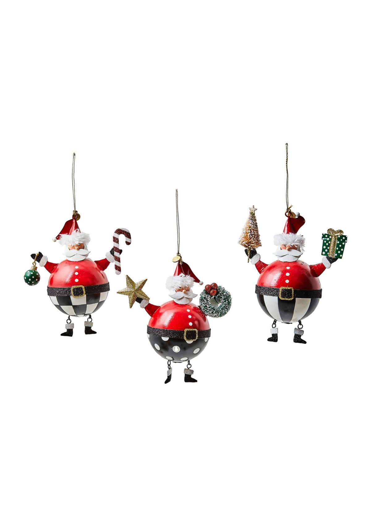 Merry Christmas Tin Santa Ornament Set