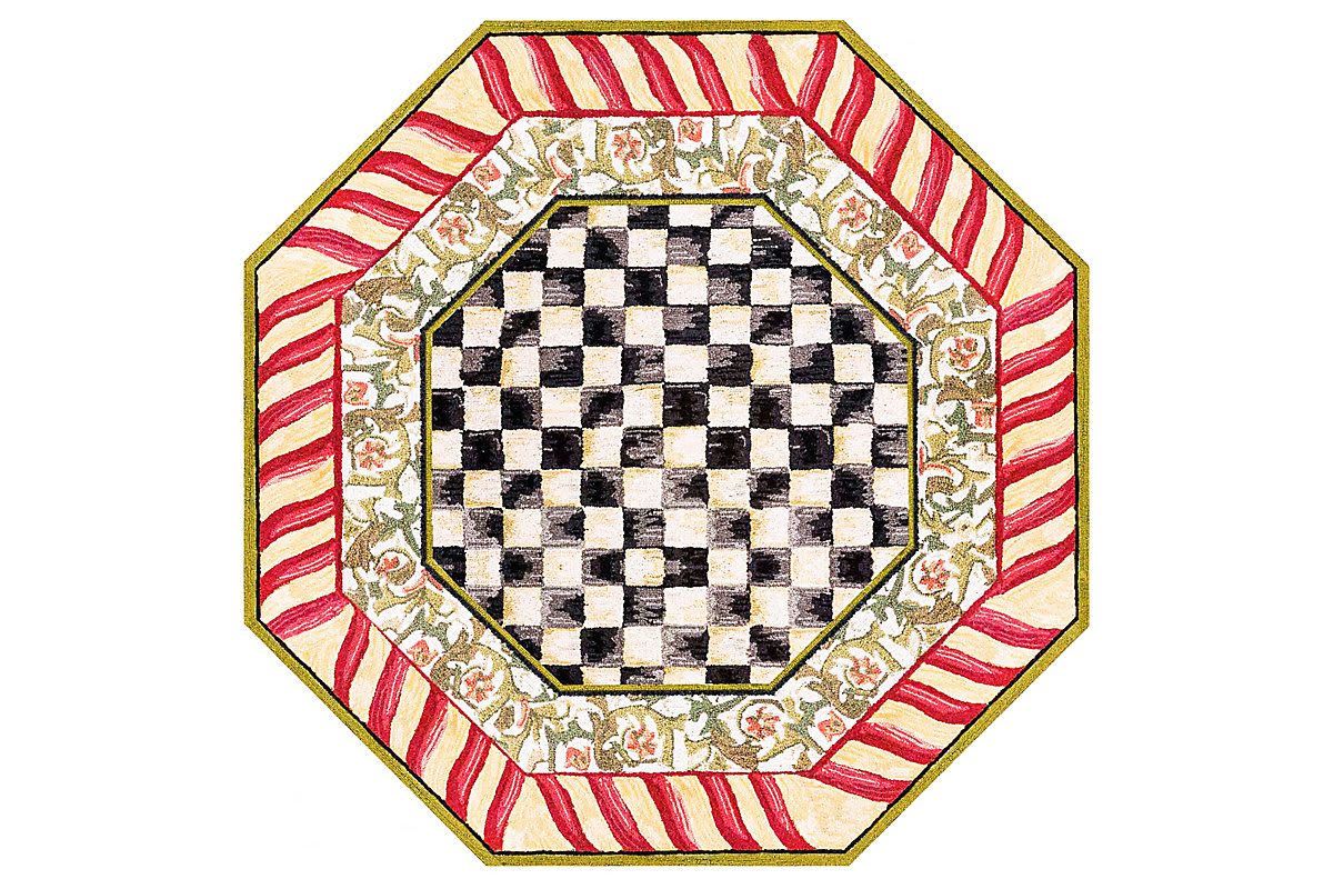 Courtly Check Red & Gold 6 Octagon Washable Rug