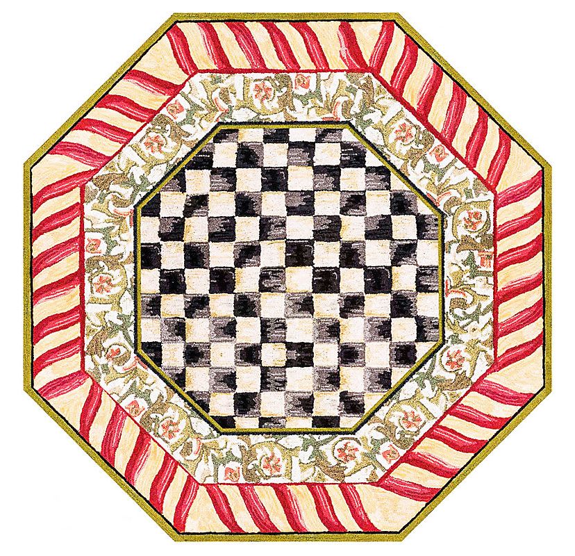 Courtly Check Red & Gold 6 Octagon Washable Rug