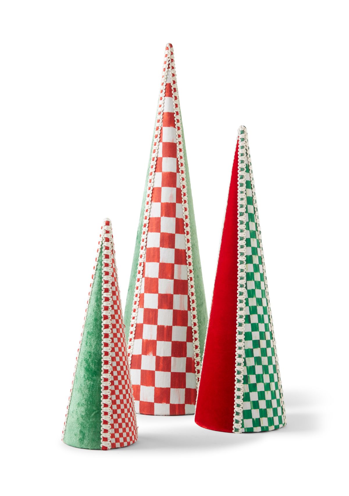 Set of 3 Check It Out Fabric Cone Trees