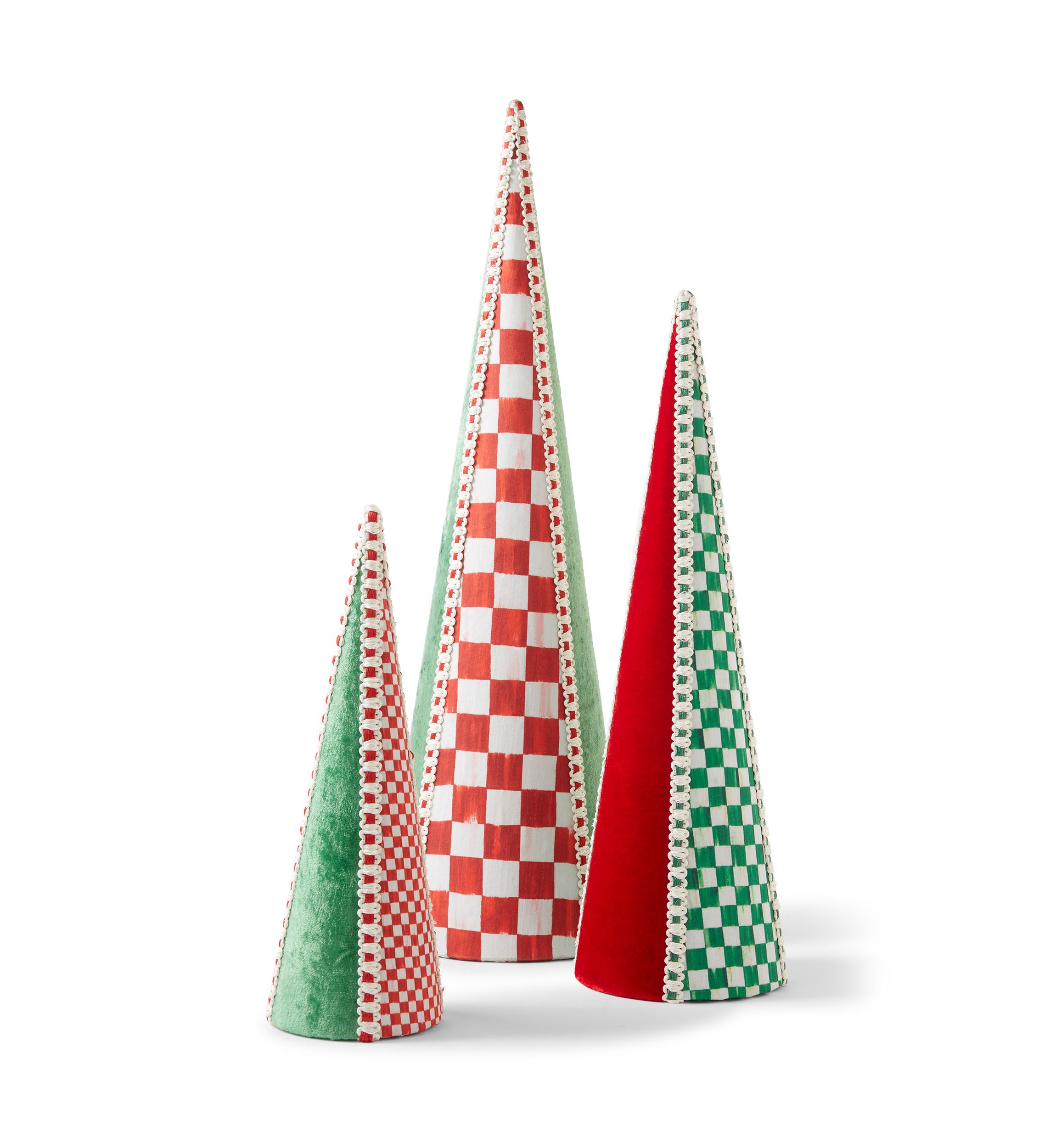 Set of 3 Check It Out Fabric Cone Trees