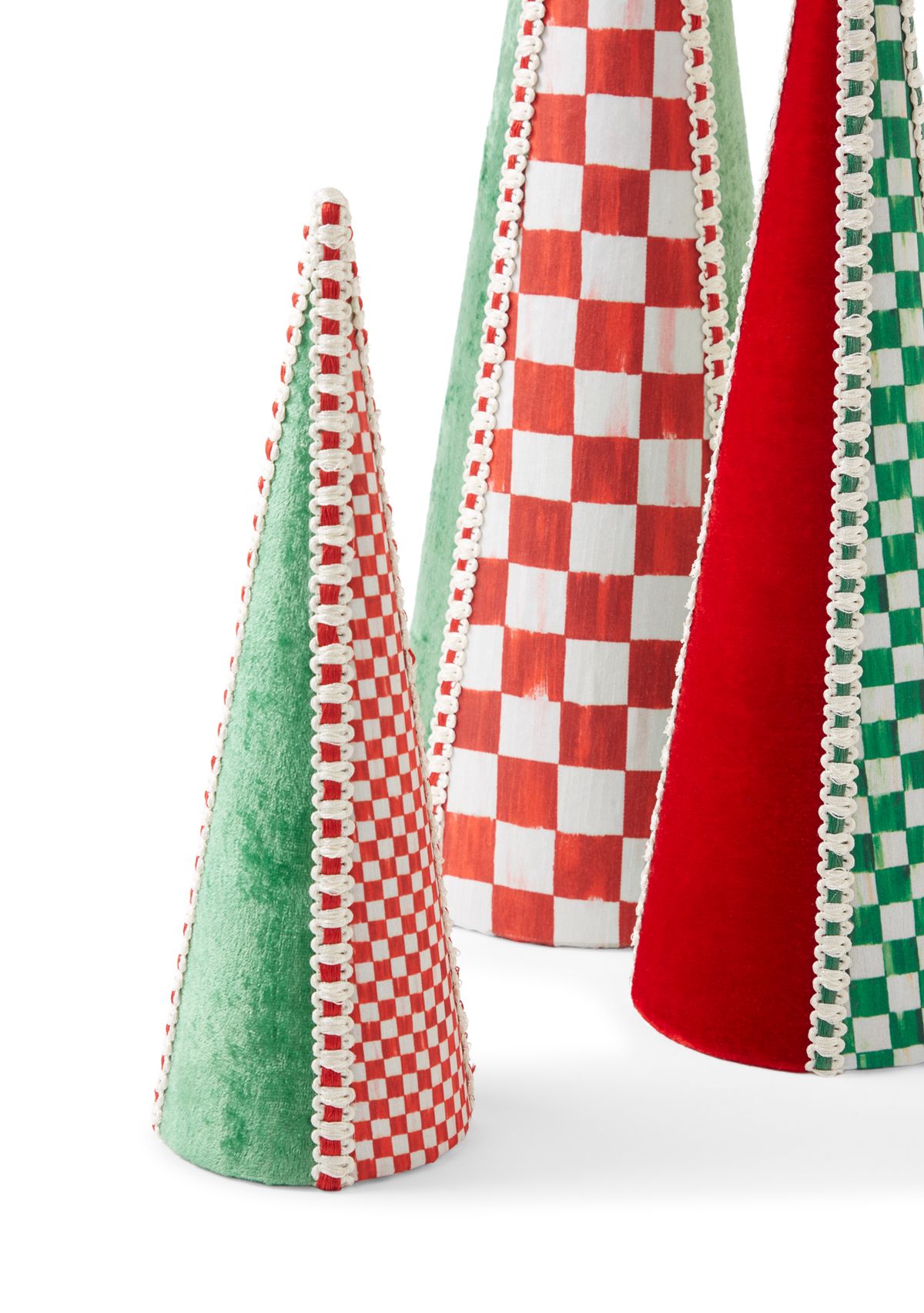 Set of 3 Check It Out Fabric Cone Trees