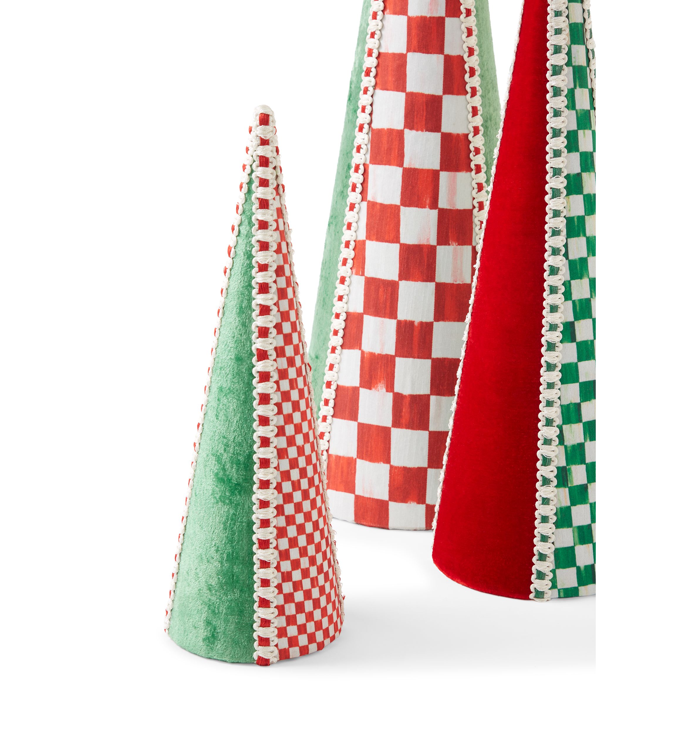 Set of 3 Check It Out Fabric Cone Trees