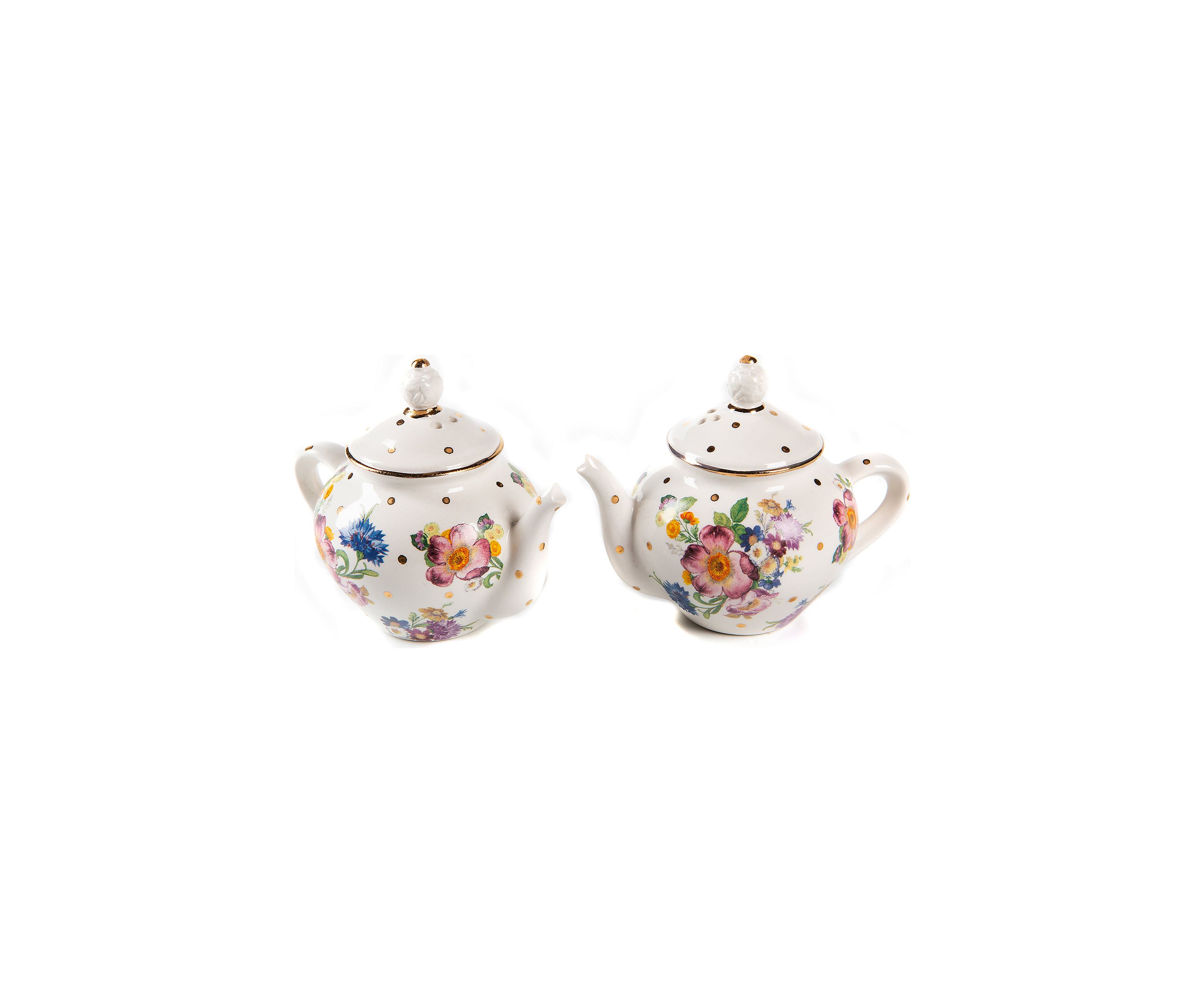 Flower Market Teapot White Salt & Pepper Shaker Set