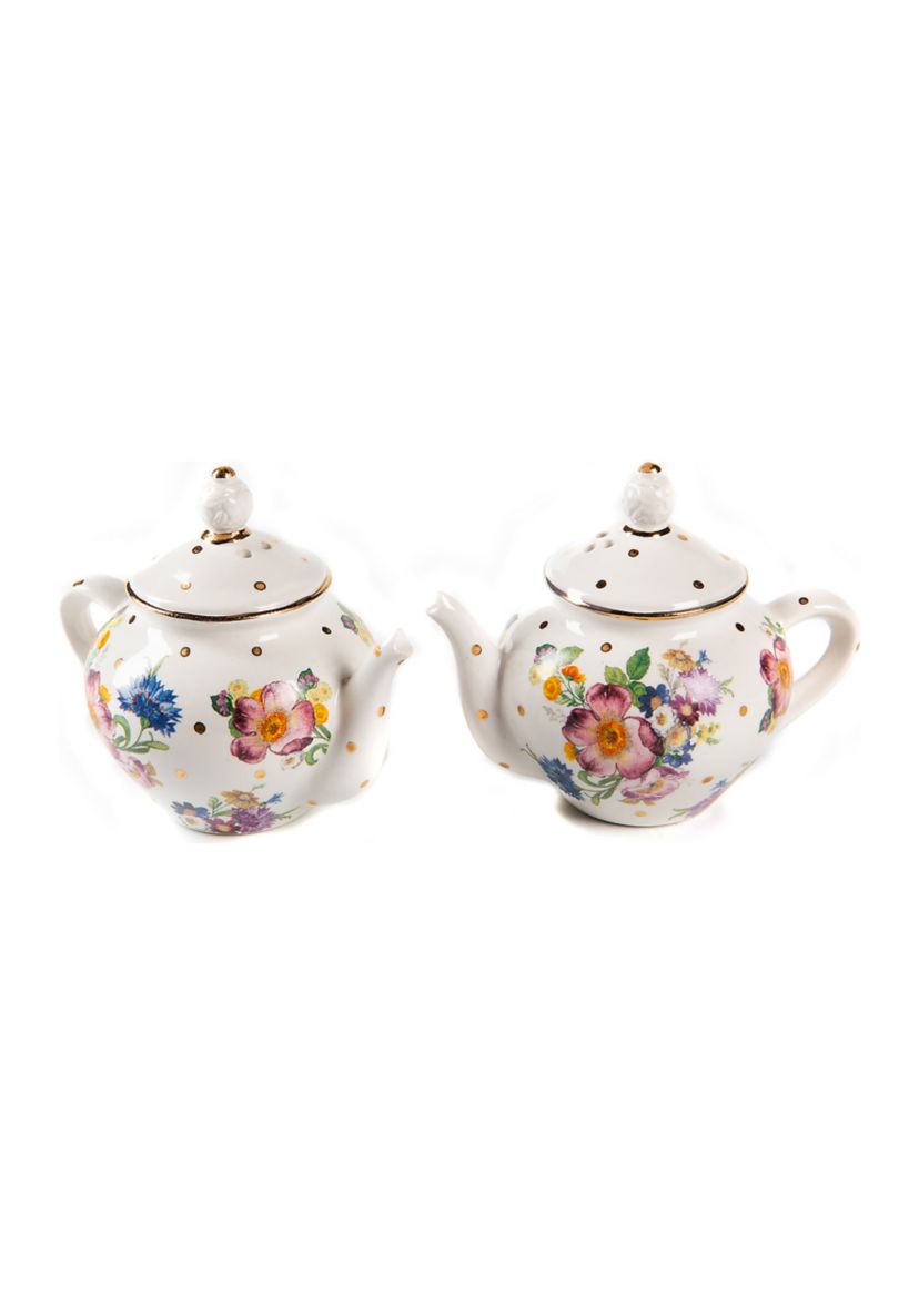 Flower Market Teapot White Salt & Pepper Shaker Set