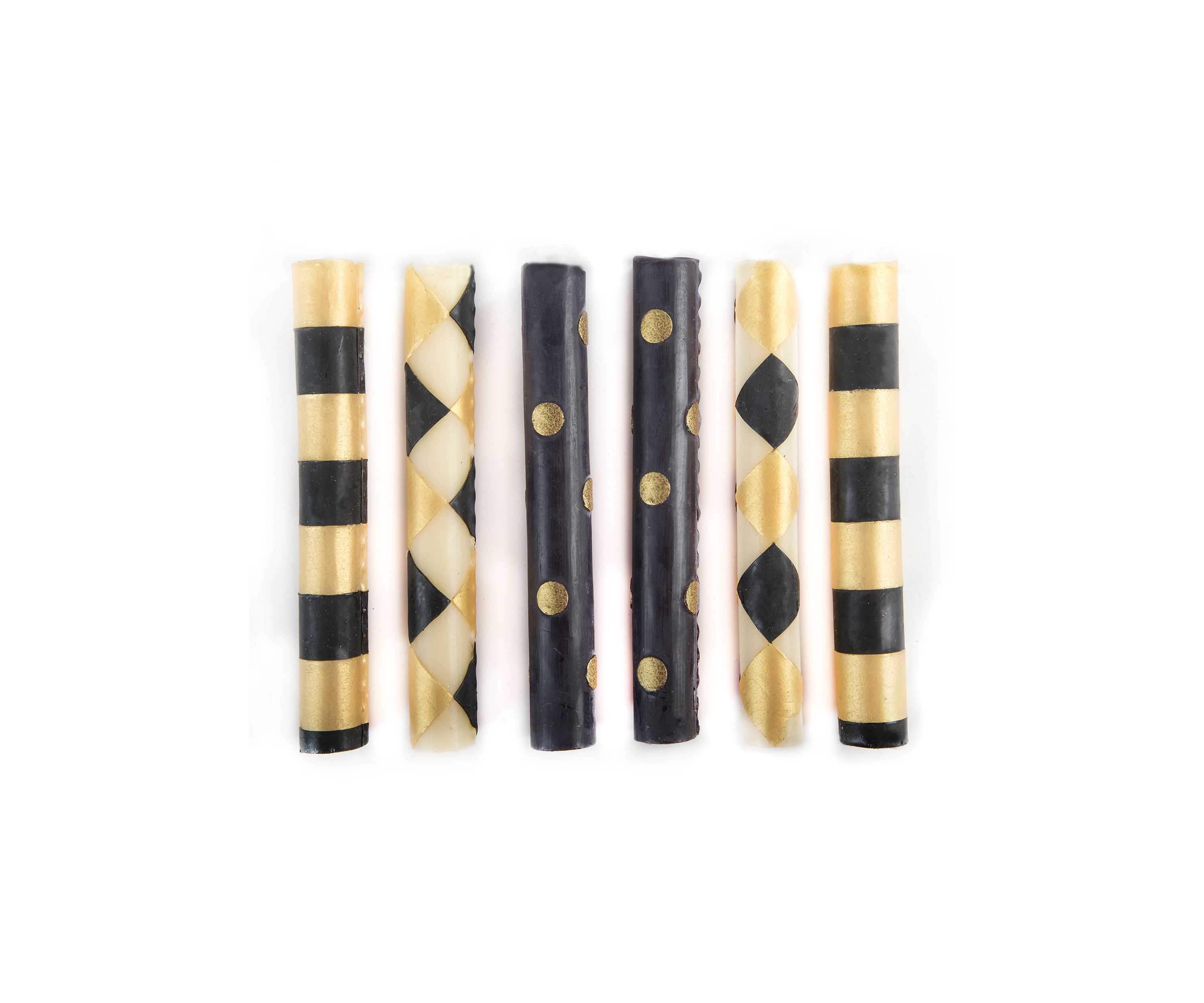 Set of 6 Mini Black & Gold Dinner Candles