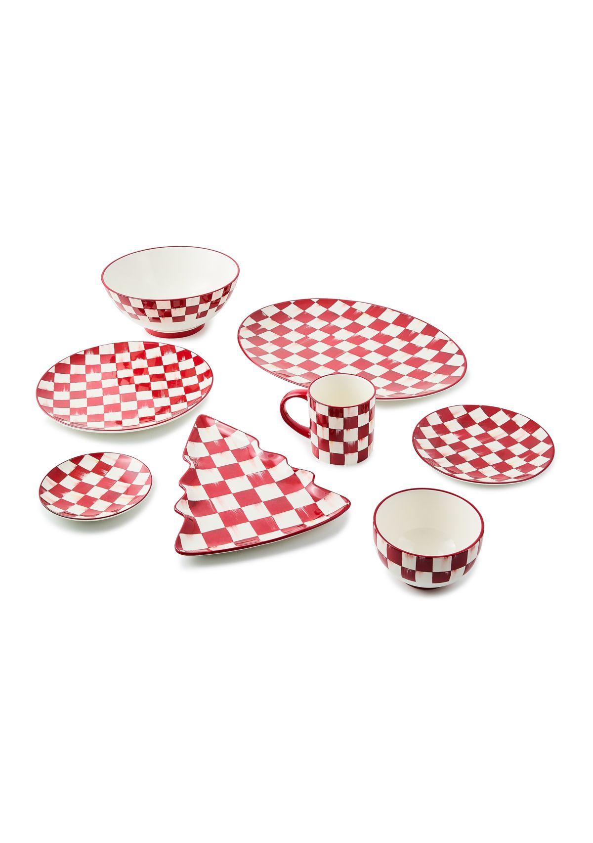 Stoneware Check Dinner Plates Set of 4