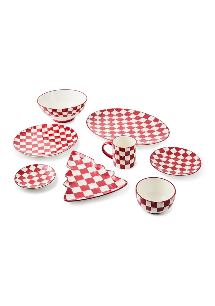 Stoneware Check Serving Bowl