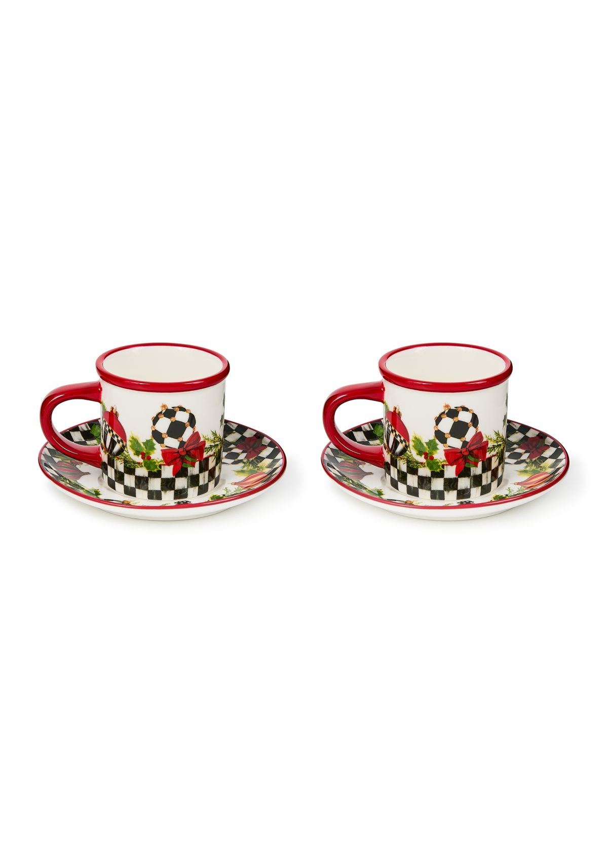 Deck the Halls Stoneware Espresso Cup & Saucer Set of 2