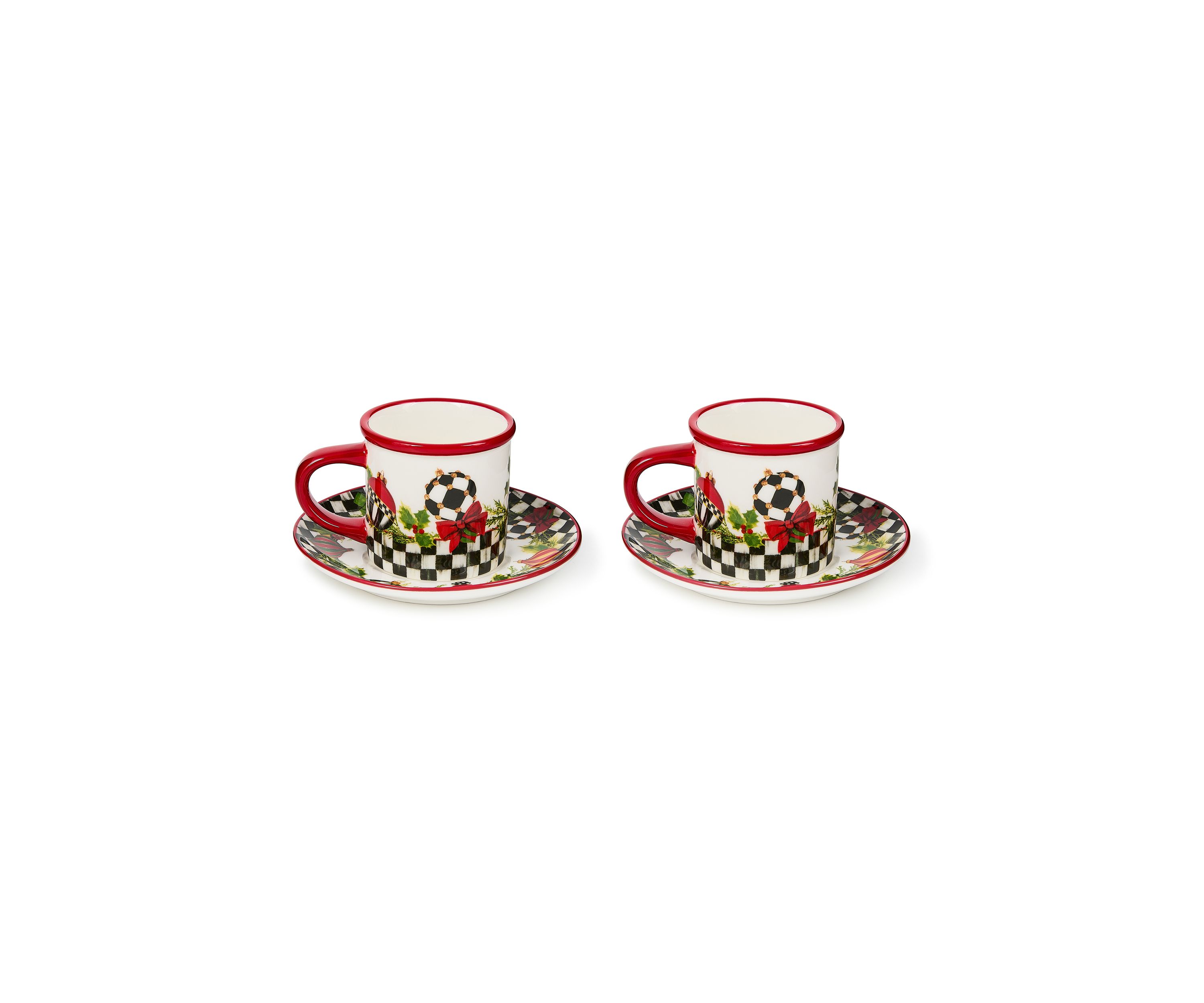 Deck the Halls Stoneware Espresso Cup & Saucer Set of 2