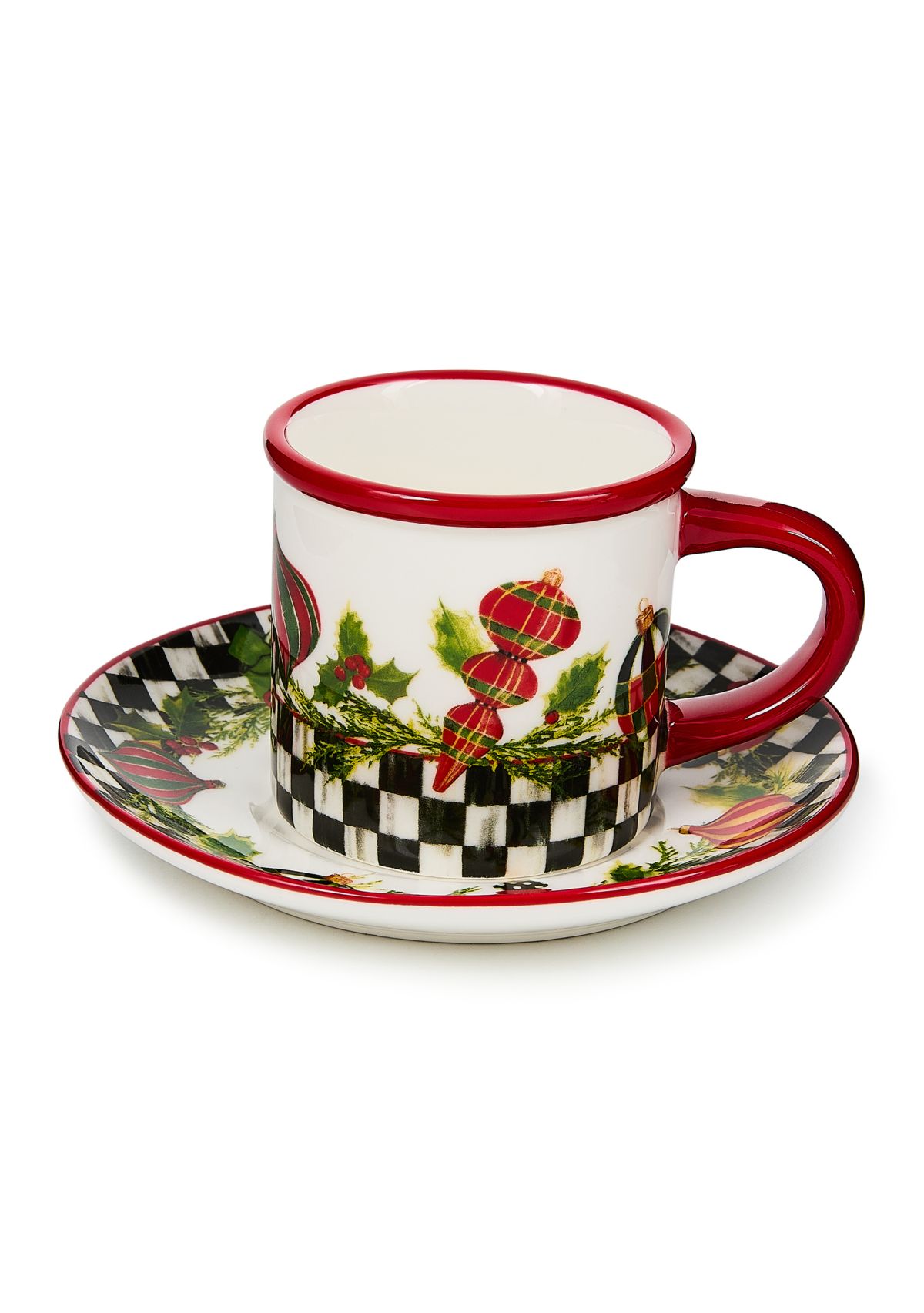 Deck the Halls Stoneware Espresso Cup & Saucer Set of 2