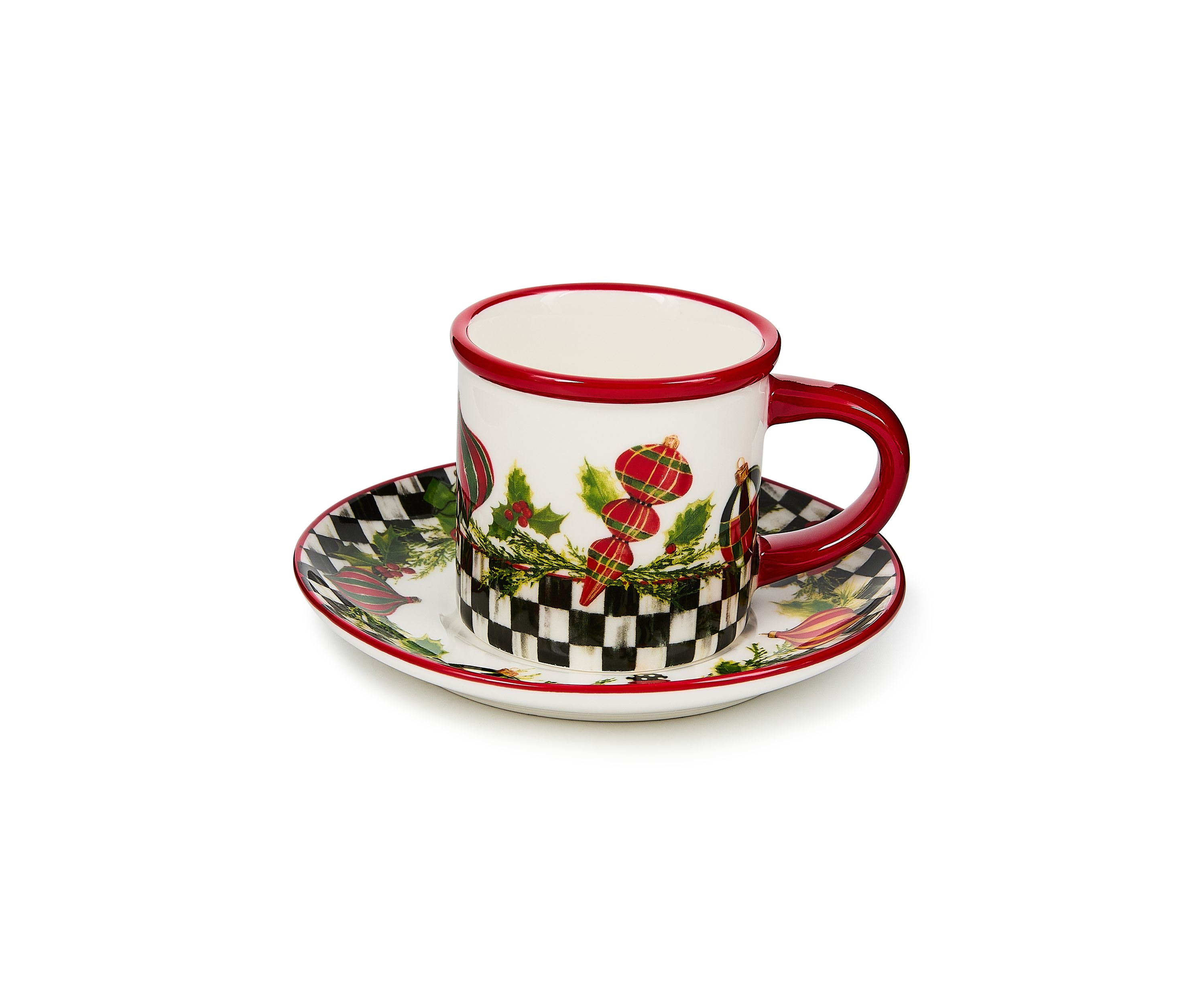 Deck the Halls Stoneware Espresso Cup & Saucer Set of 2