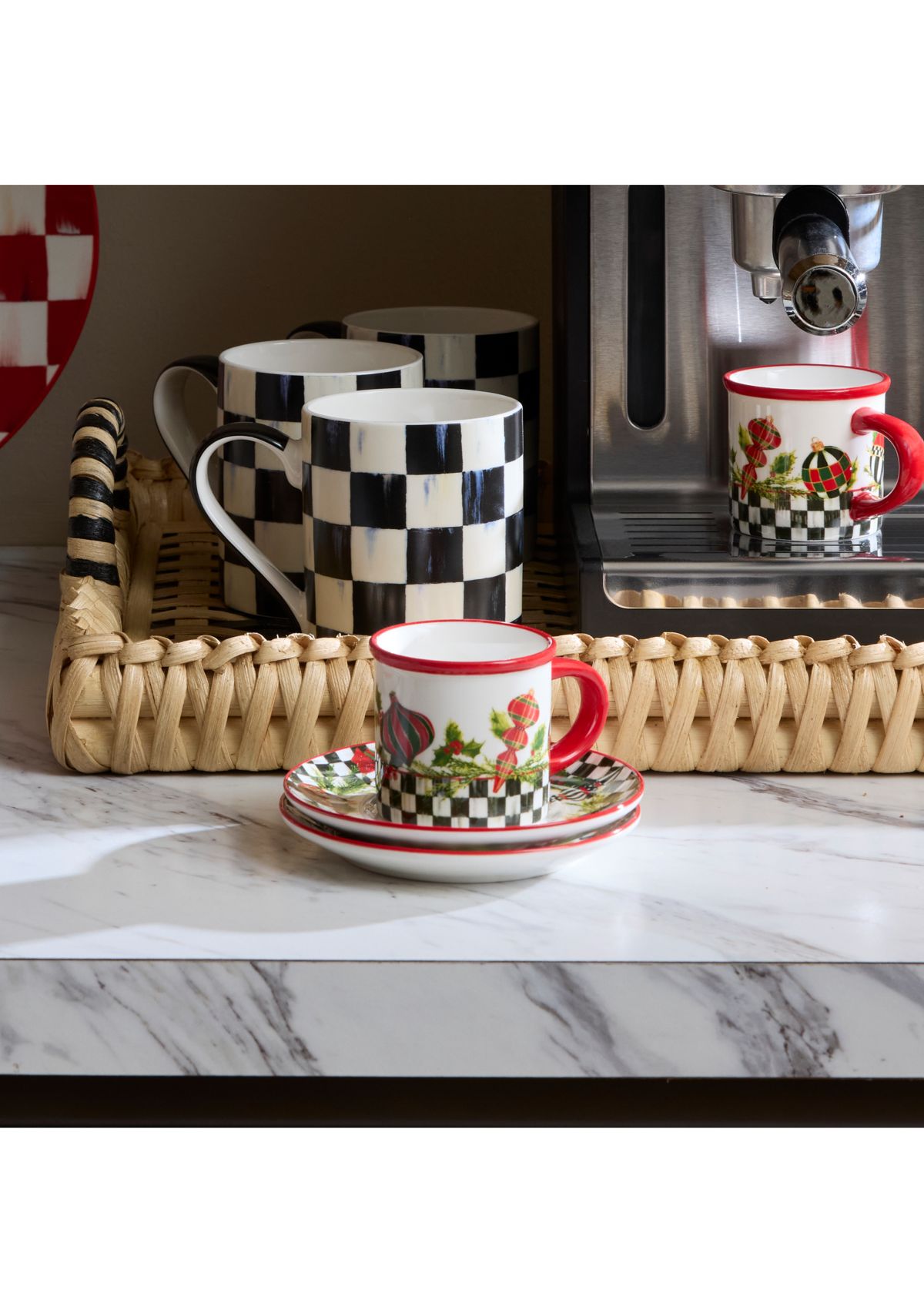 Deck the Halls Stoneware Espresso Cup & Saucer Set of 2