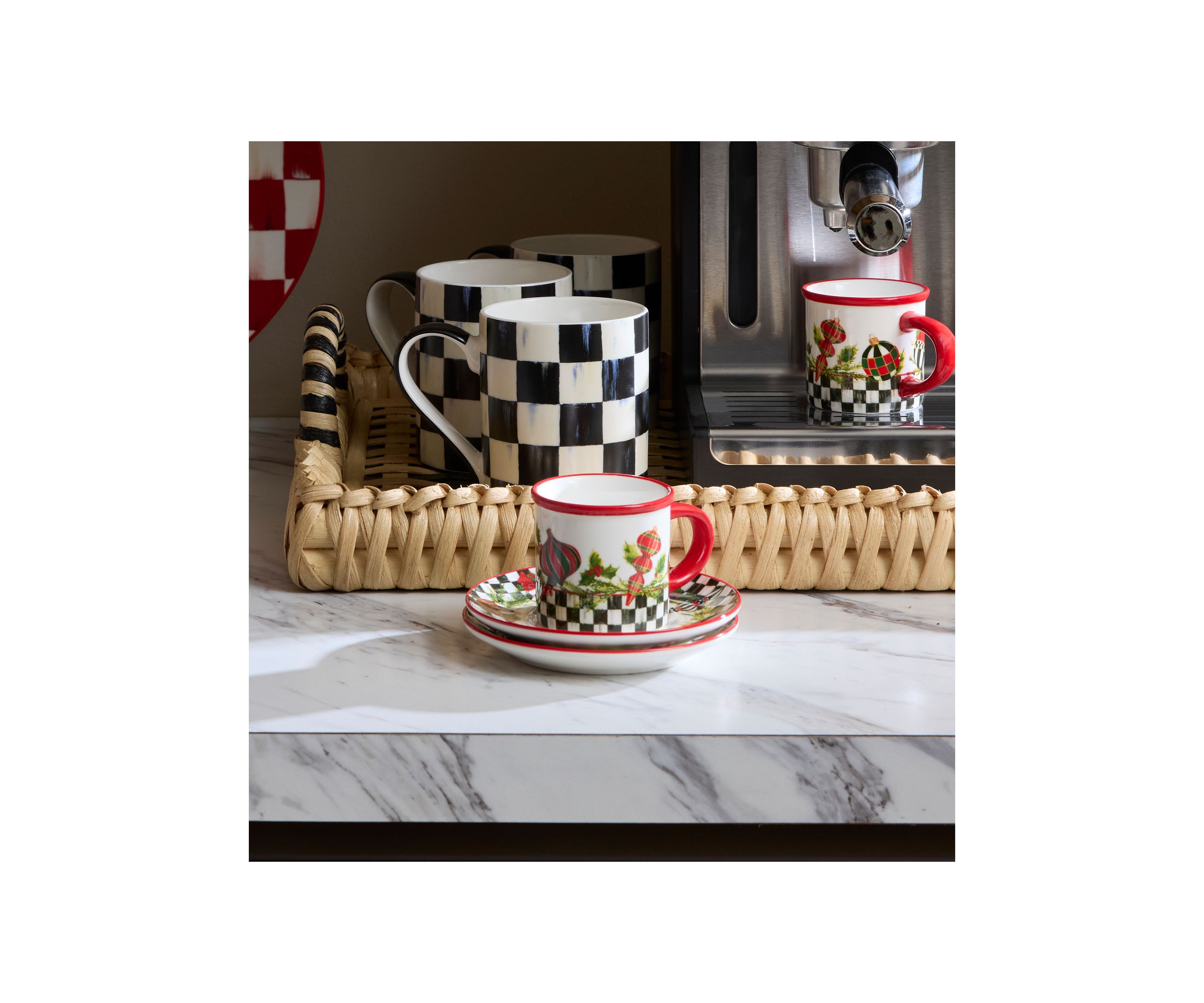 Deck the Halls Stoneware Espresso Cup & Saucer Set of 2