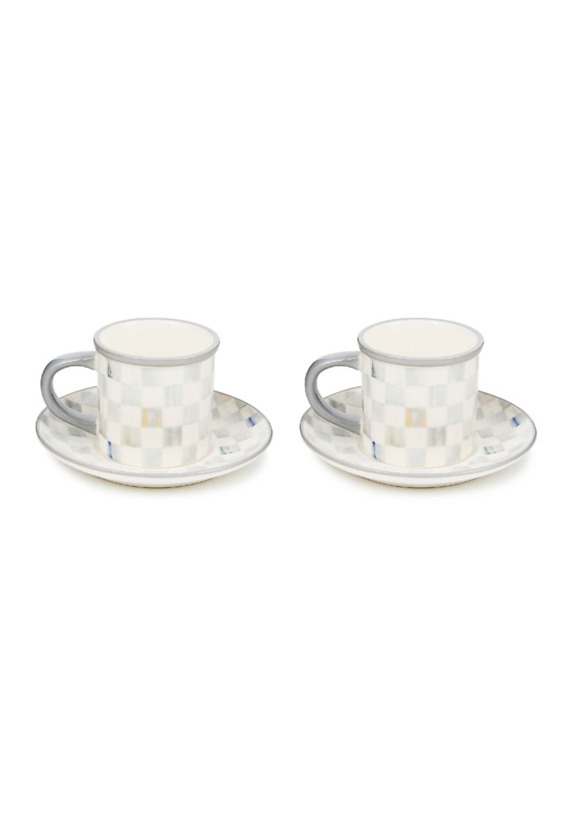 Check Stoneware Espresso Cup & Saucer Set of 2