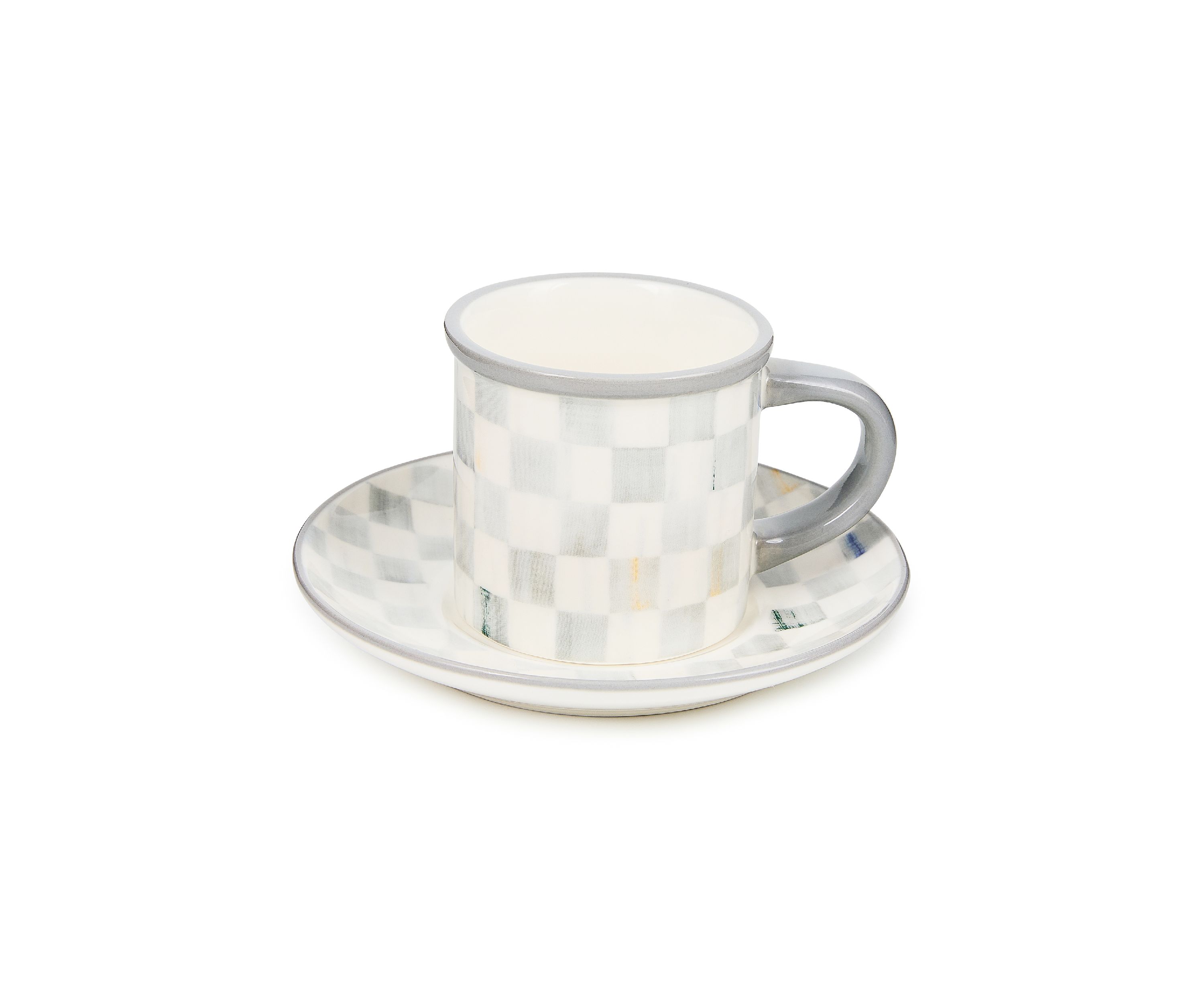 Check Stoneware Espresso Cup & Saucer Set of 2
