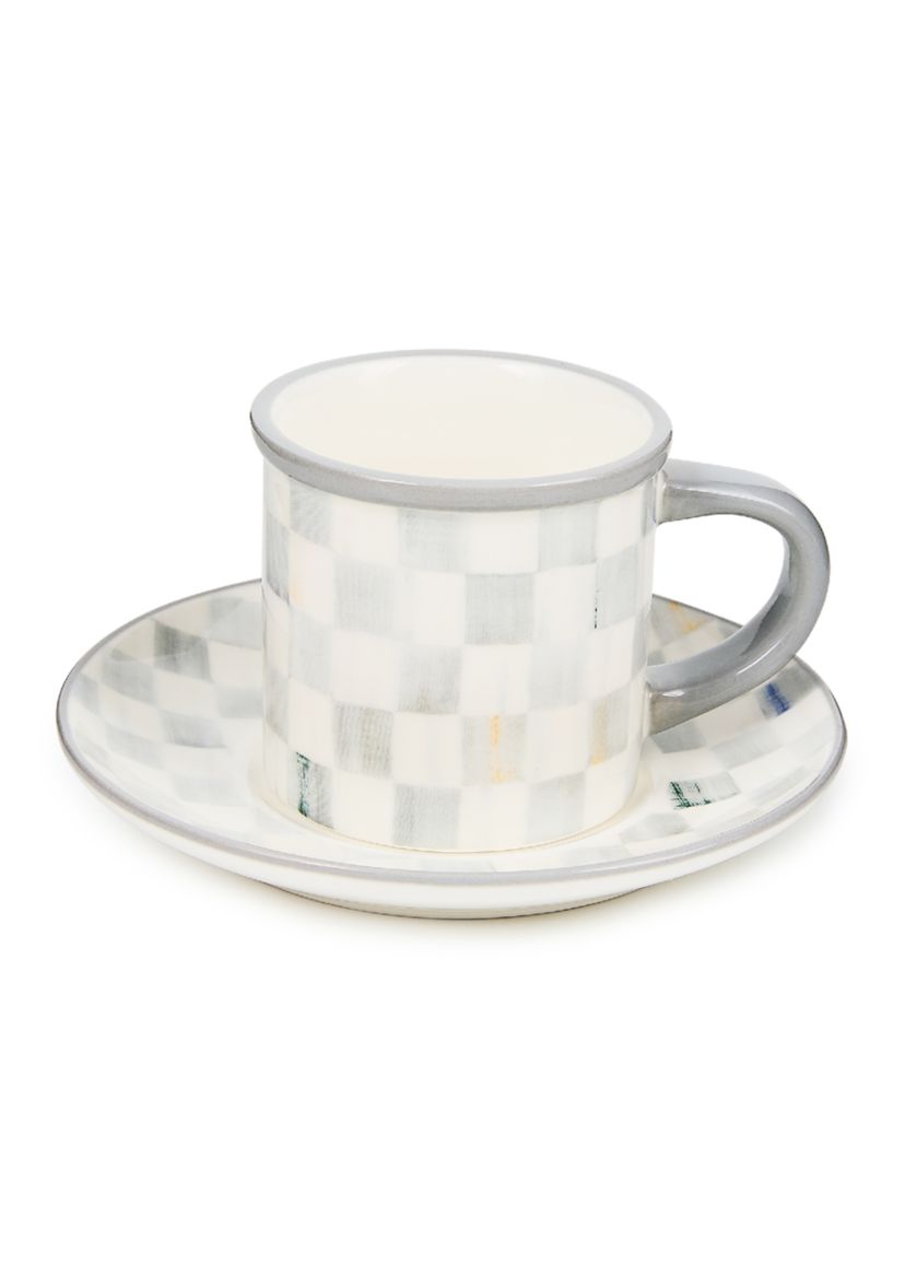 Check Stoneware Espresso Cup & Saucer Set of 2
