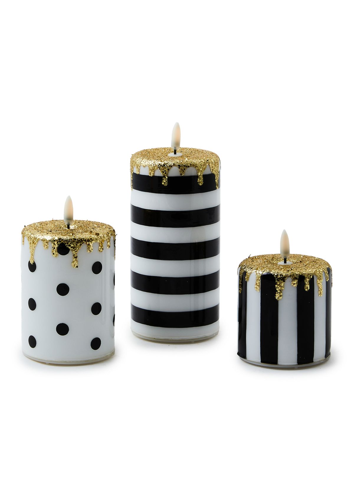 Set of 3 Illuminated Stripe and Dot Candles