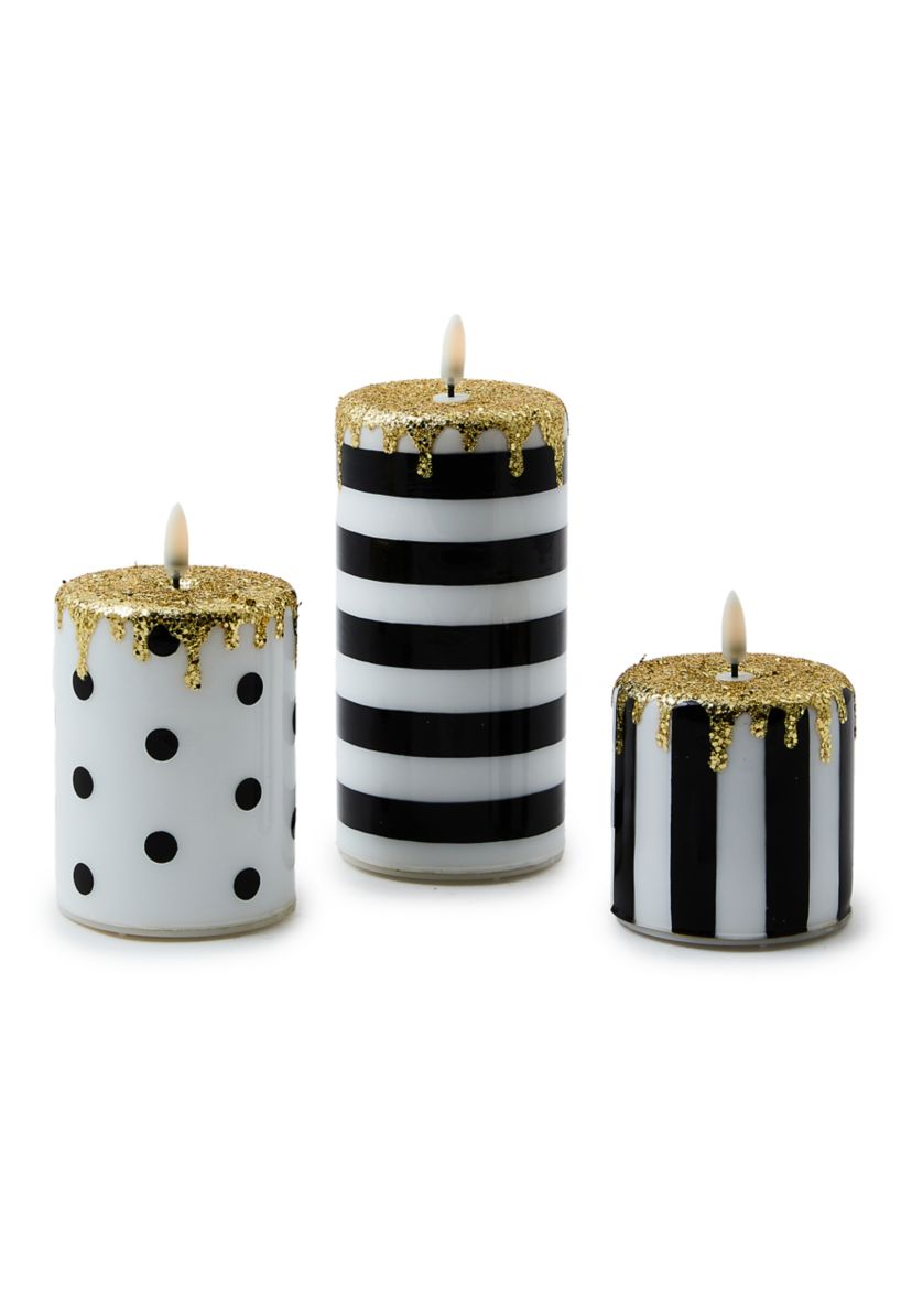 Set of 3 Illuminated Stripe and Dot Candles