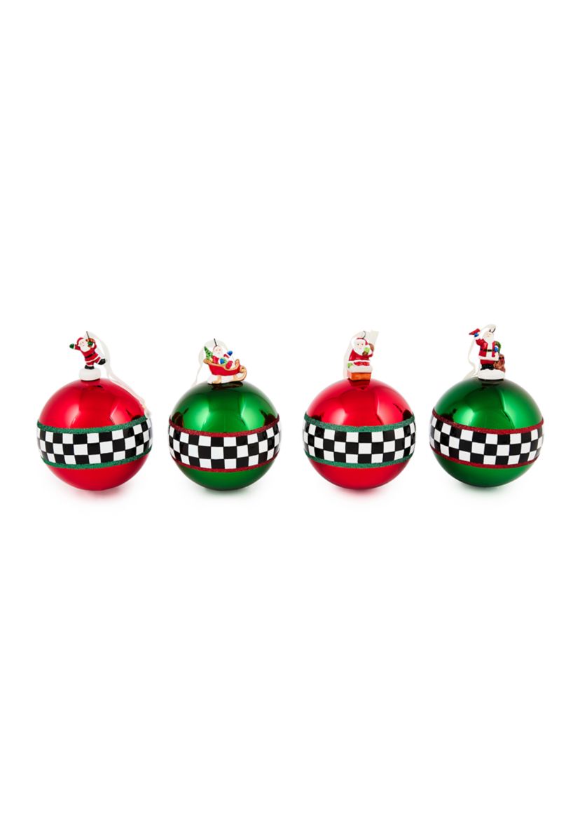 Check It Out Santa Glass Ball Ornaments Set of 4