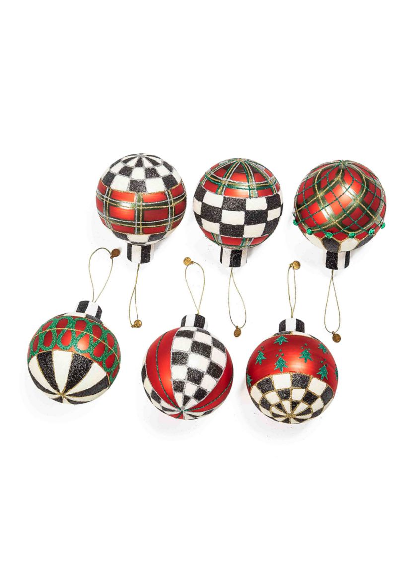 Tartan Glass Ball Ornaments - 6 Pack