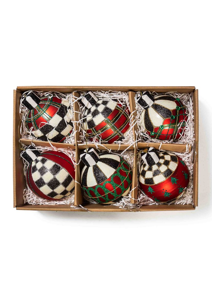Tartan Glass Ball Ornaments - 6 Pack