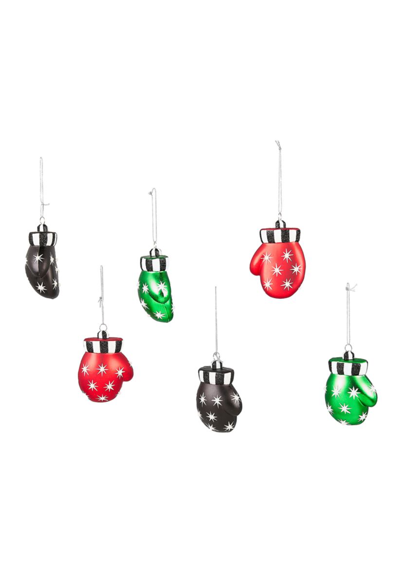  Check It Out Holiday Mitten Glass Ornaments Set of 6