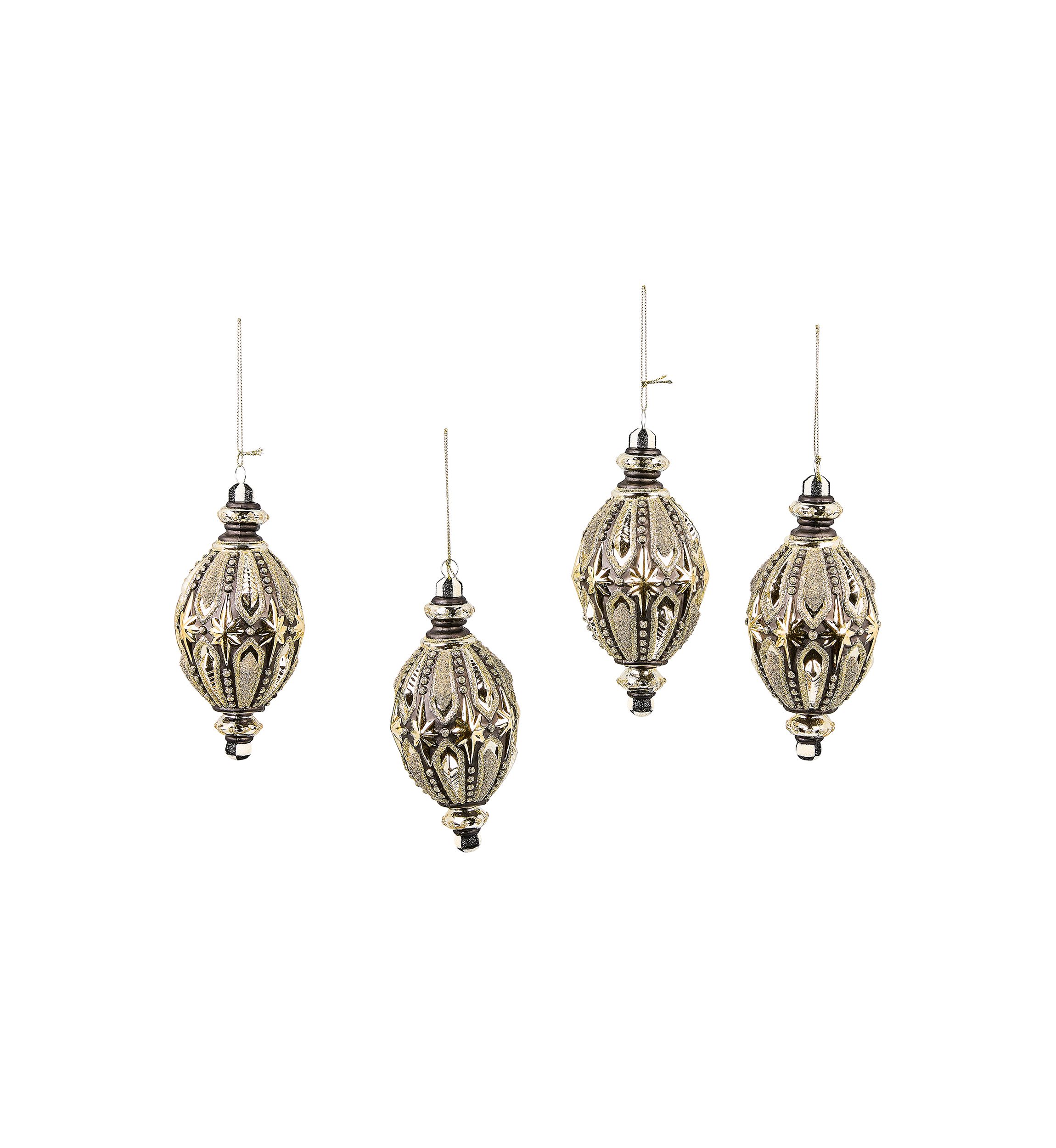 Courtly Noel Teardrop Glass Ornament Set of 4 