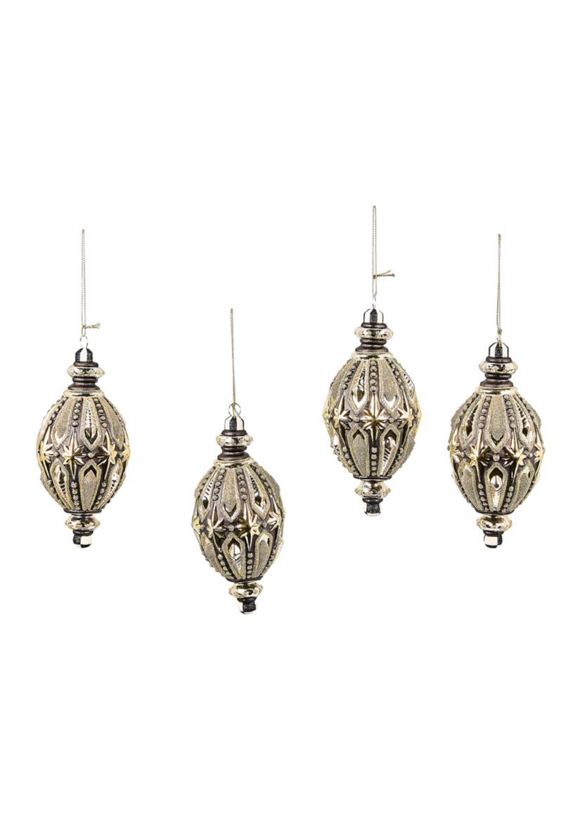 Courtly Noel Teardrop Glass Ornament Set of 4 