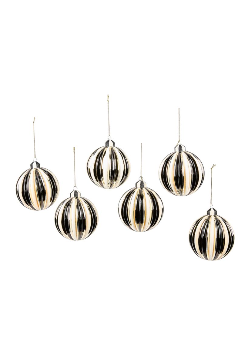 Courtly Noel Stripe Glass Ball Ornament Set of 6 