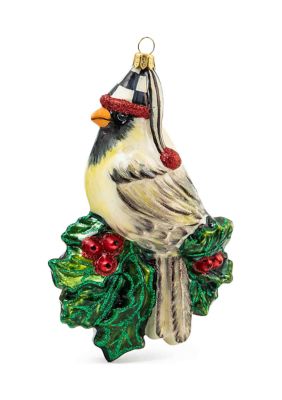 Mackenzie-Childs Snow Cardinal Glass Ornament