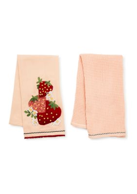 Strawberry Embroidered Dish Towels - Set of 2