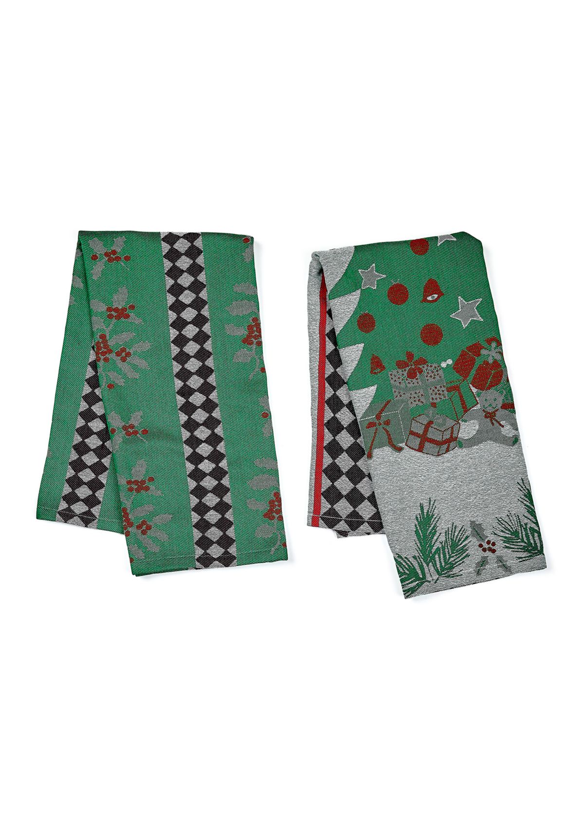 Holly and Holiday Tree Jacquard  Dish Towel Set of 2
