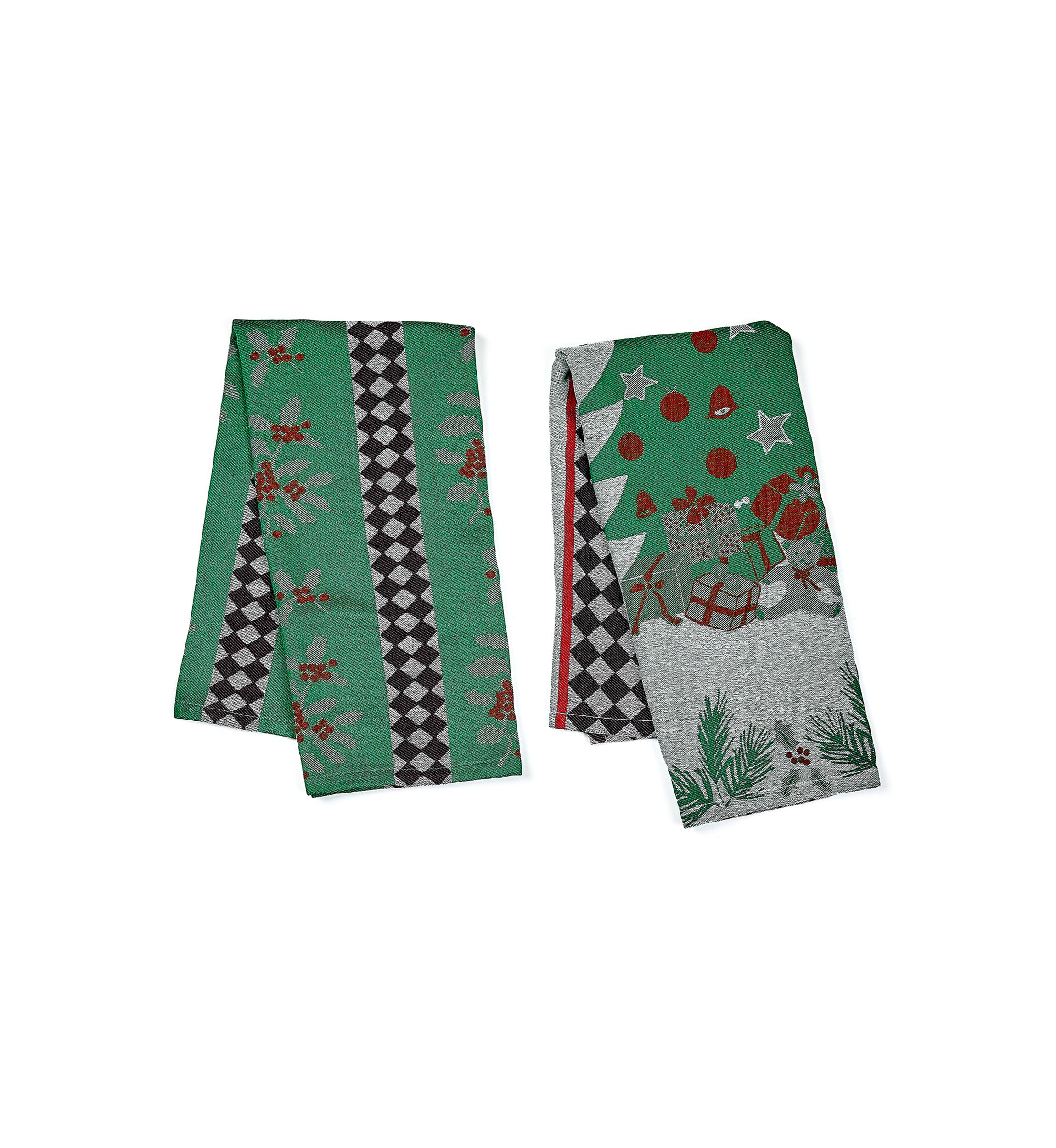 Holly and Holiday Tree Jacquard  Dish Towel Set of 2