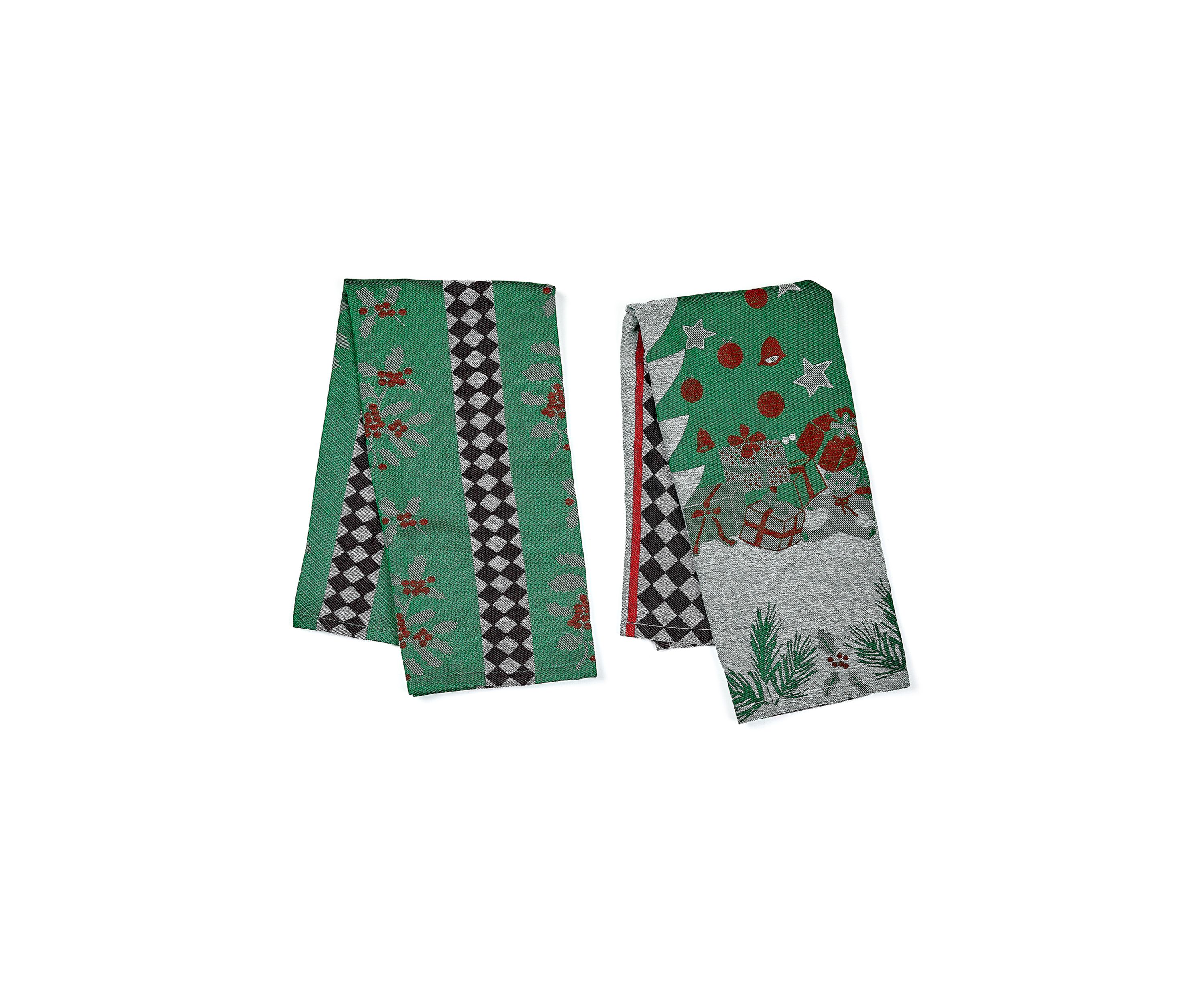 Holly and Holiday Tree Jacquard  Dish Towel Set of 2