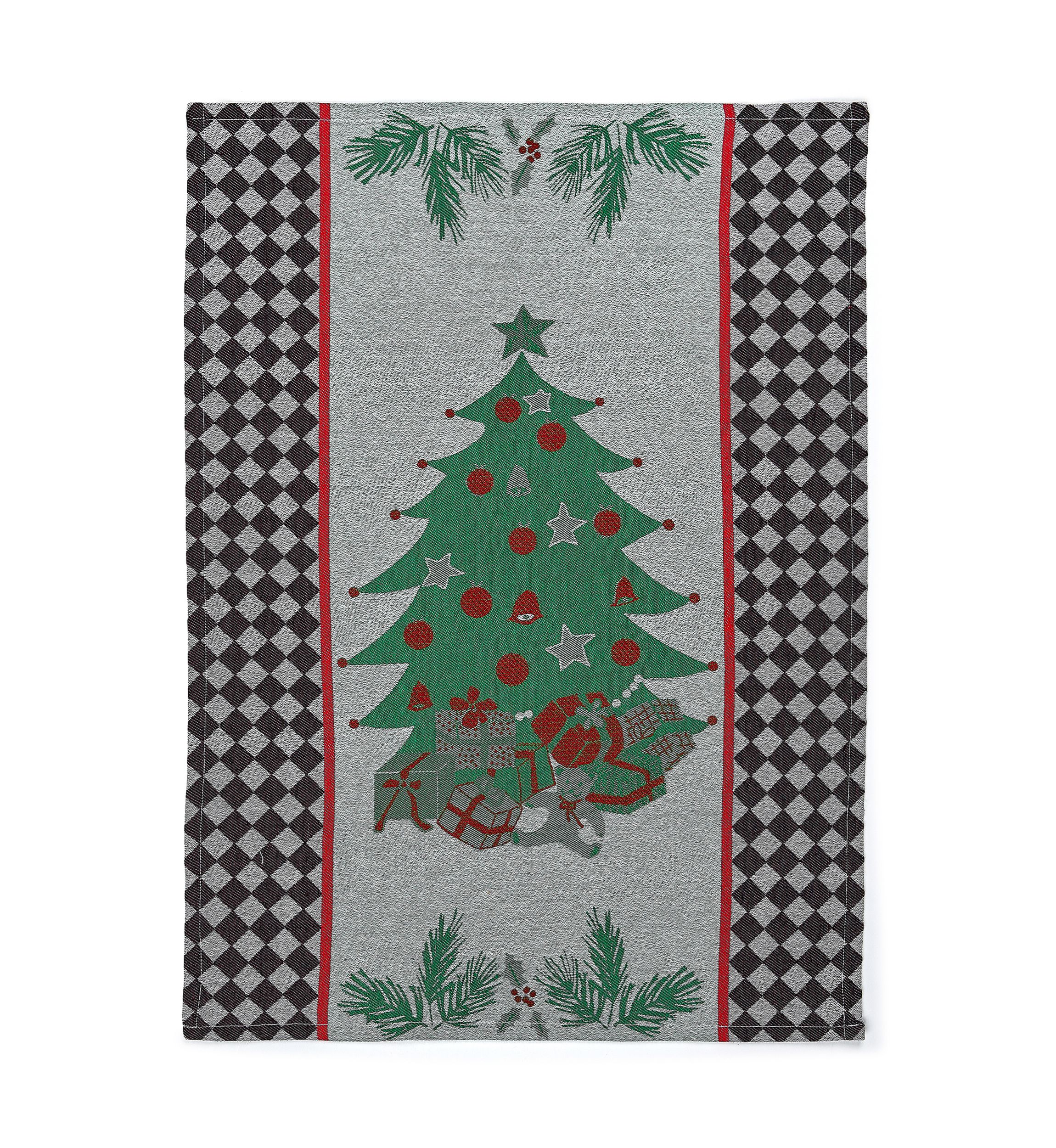 Holly and Holiday Tree Jacquard  Dish Towel Set of 2