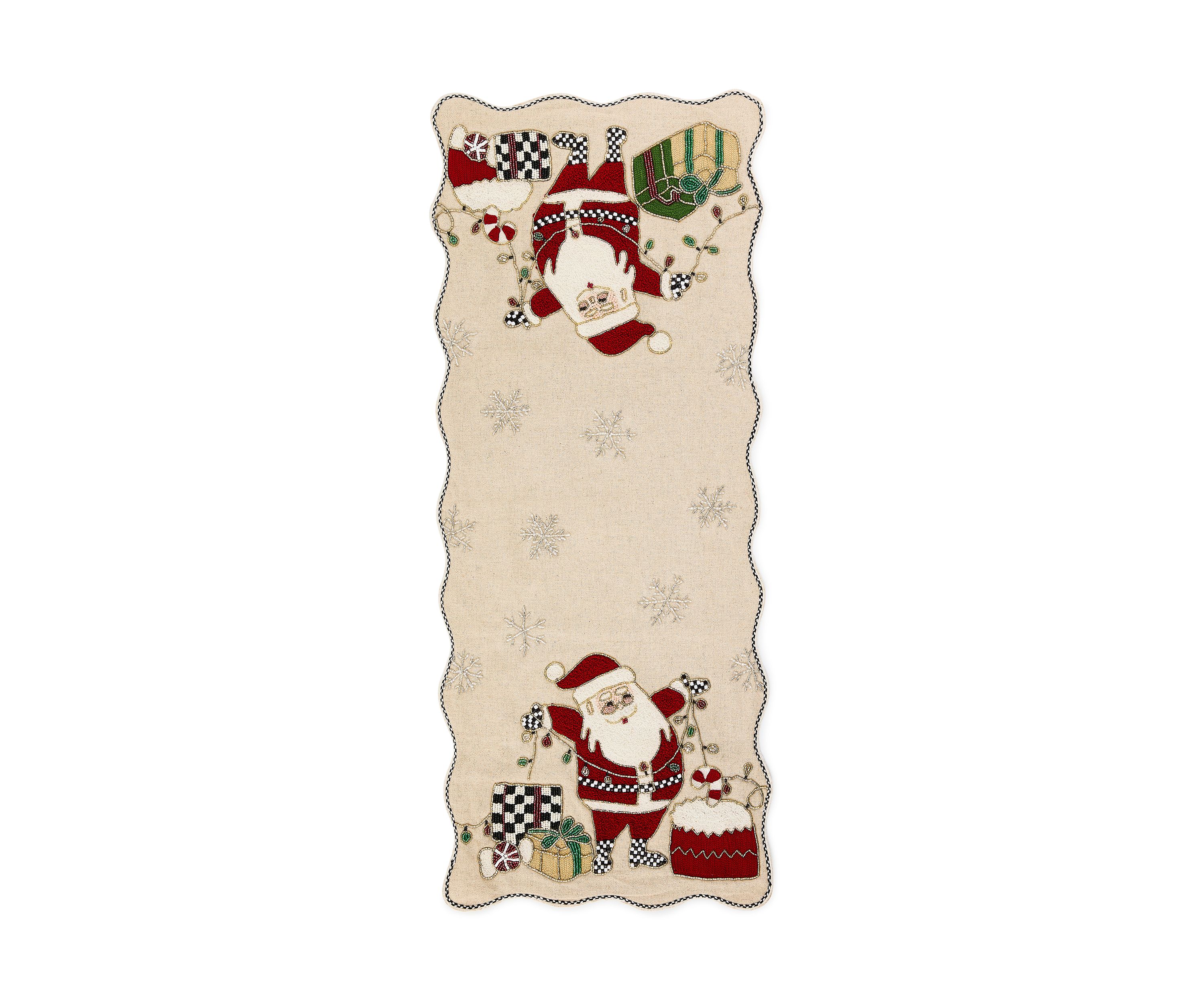 Santa with Tree Lights Beaded Table Runner