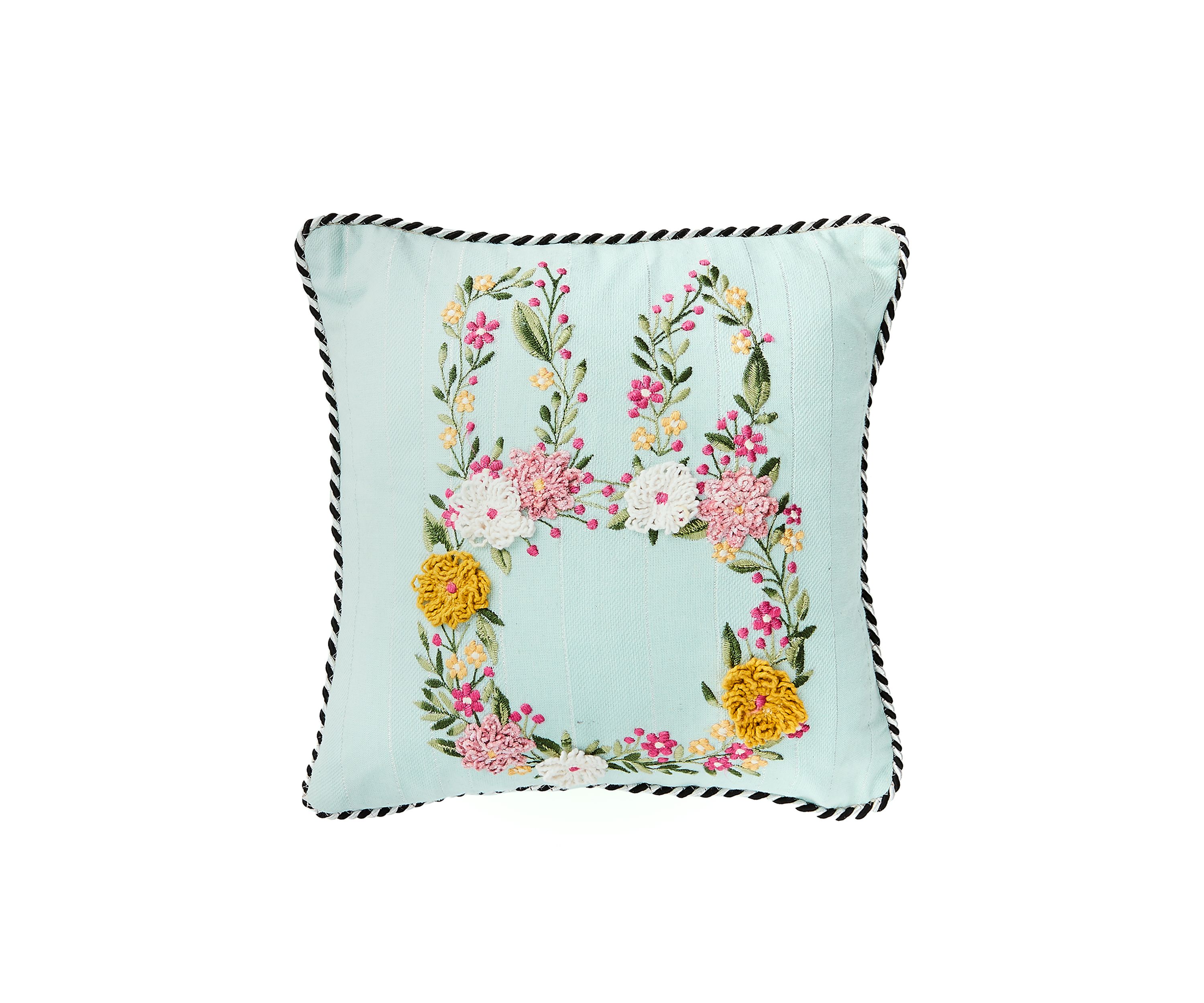 Floral Bunny Embroidered Throw Pillow
