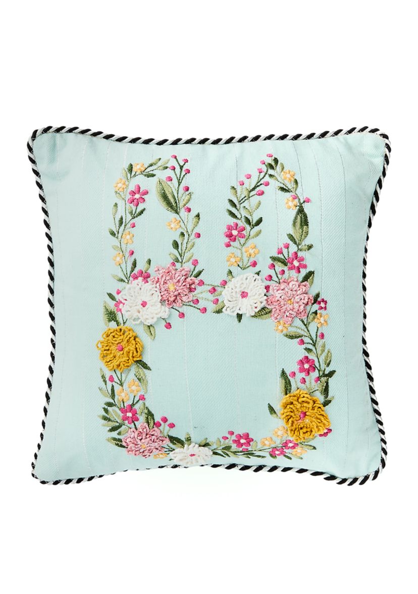 Floral Bunny Embroidered Throw Pillow