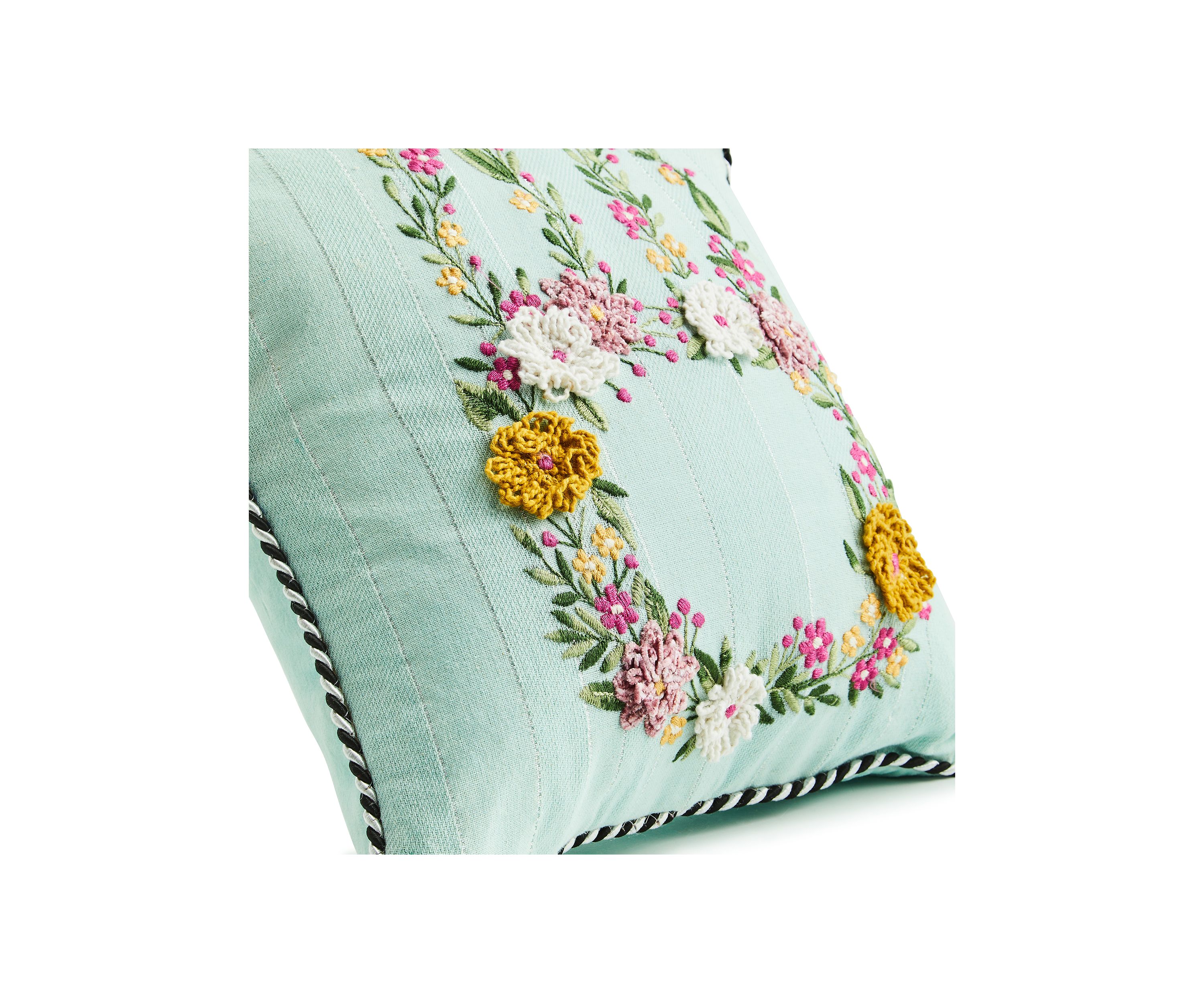 Floral Bunny Embroidered Throw Pillow
