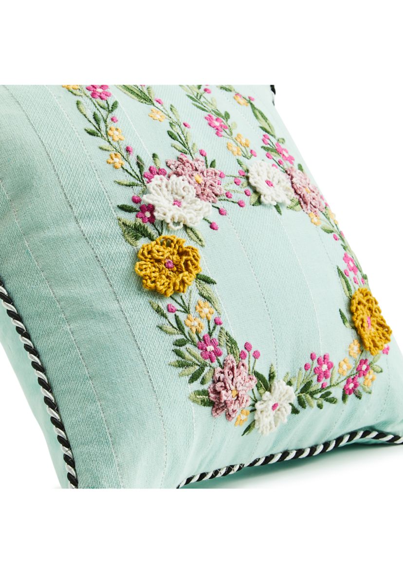 Floral Bunny Embroidered Throw Pillow