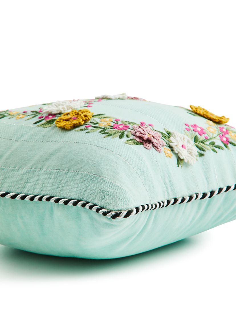 Floral Bunny Embroidered Throw Pillow