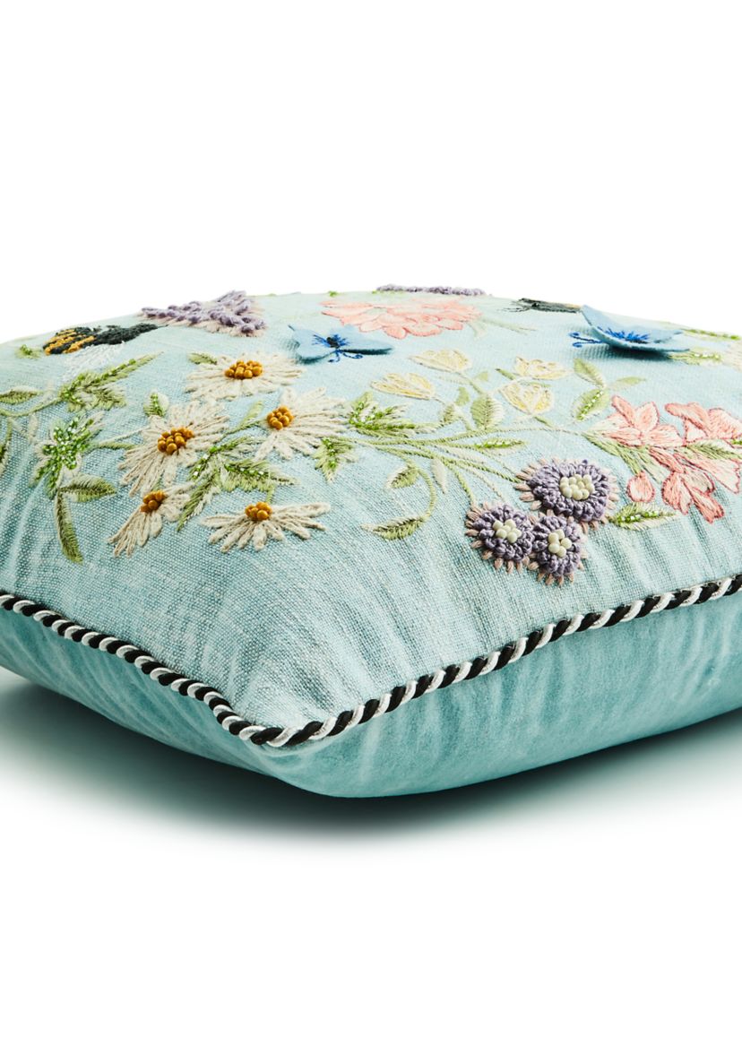 Floral and Bee Throw Pillow
