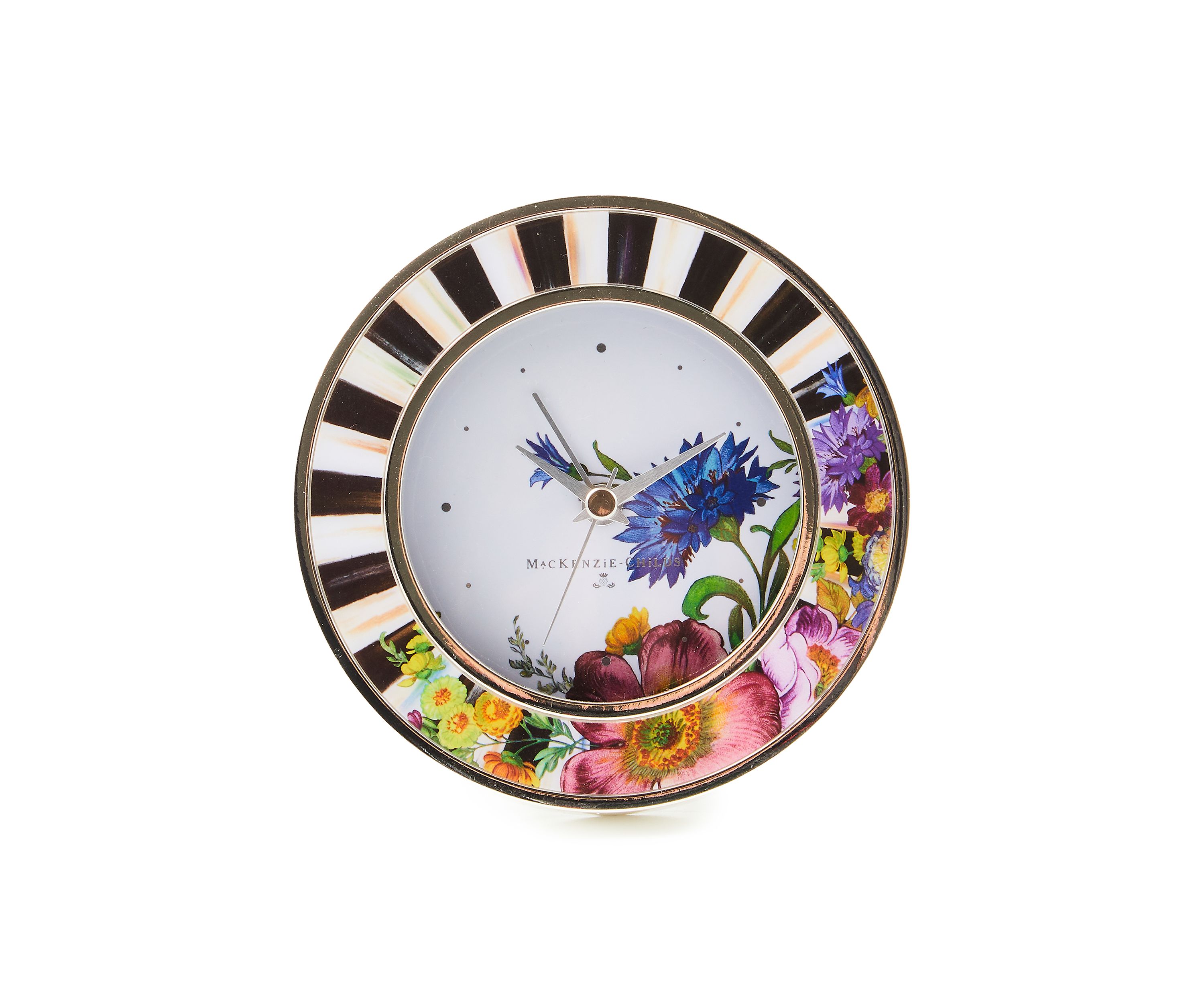 Flower Market Silver Plated Round Desk Clock