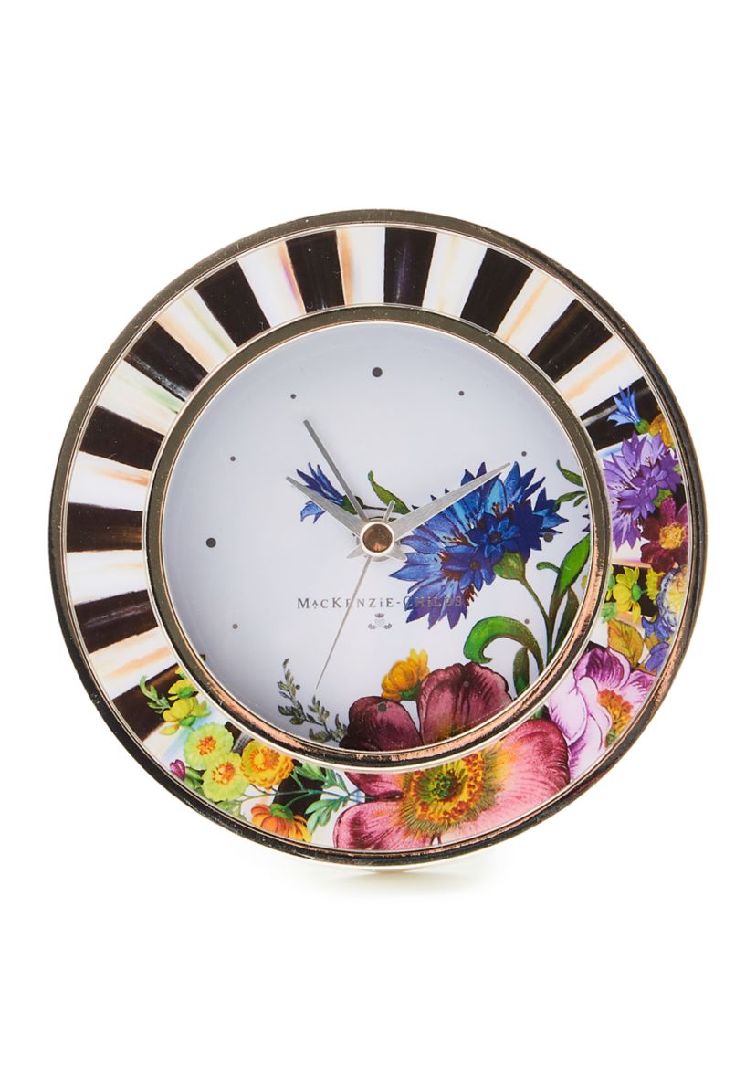 Flower Market Silver Plated Round Desk Clock
