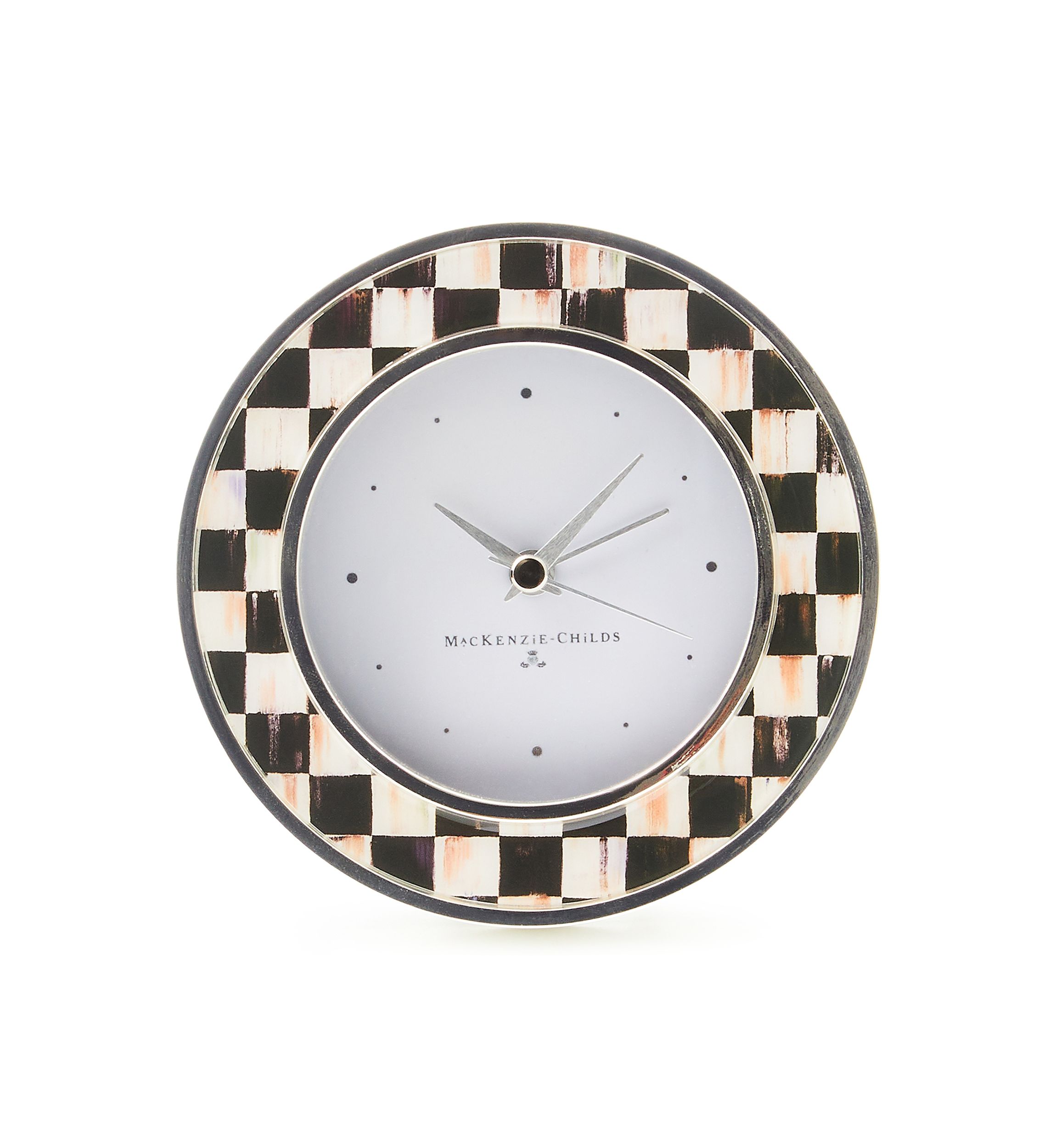 Check Silver Plated Round Desk Clock