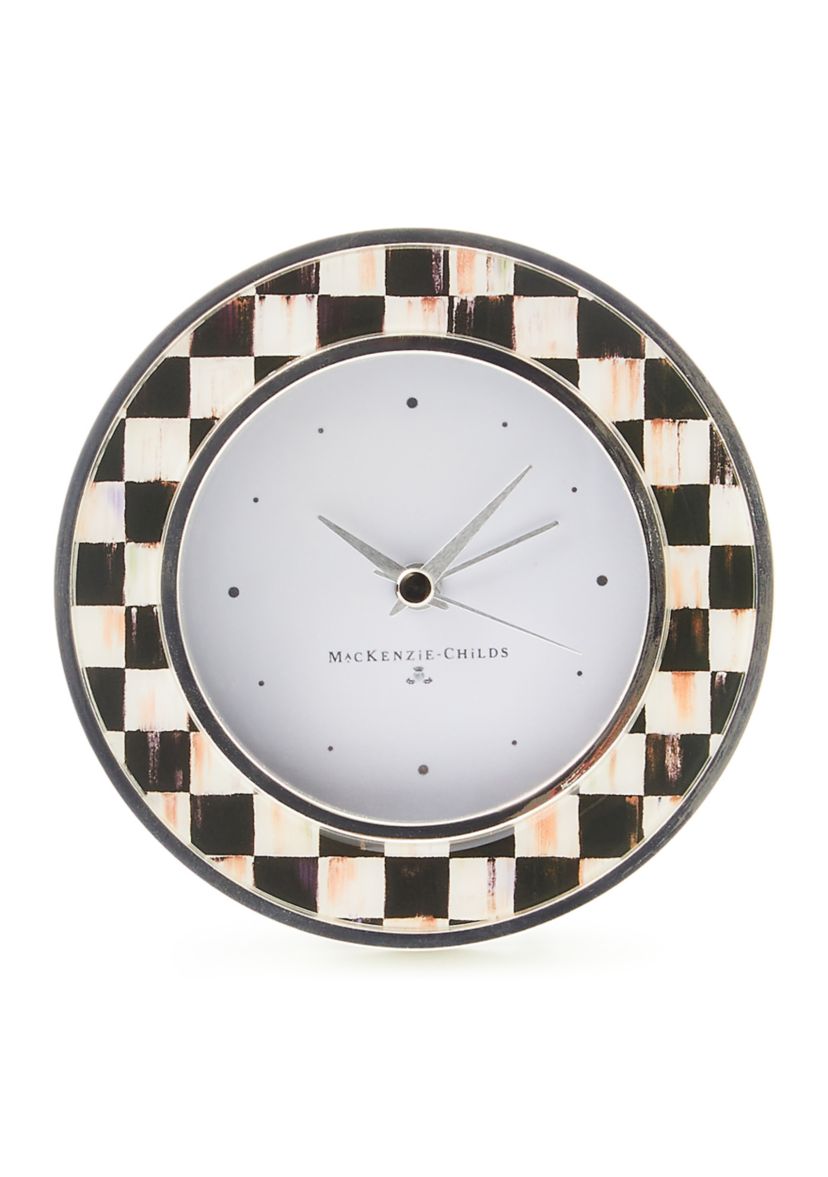 Check Silver Plated Round Desk Clock