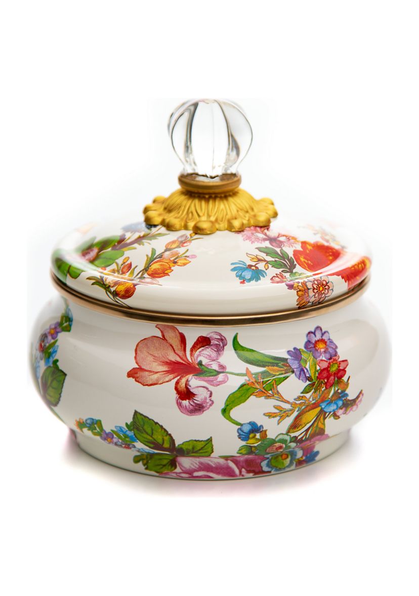 Flower Market Squashed Pot - White